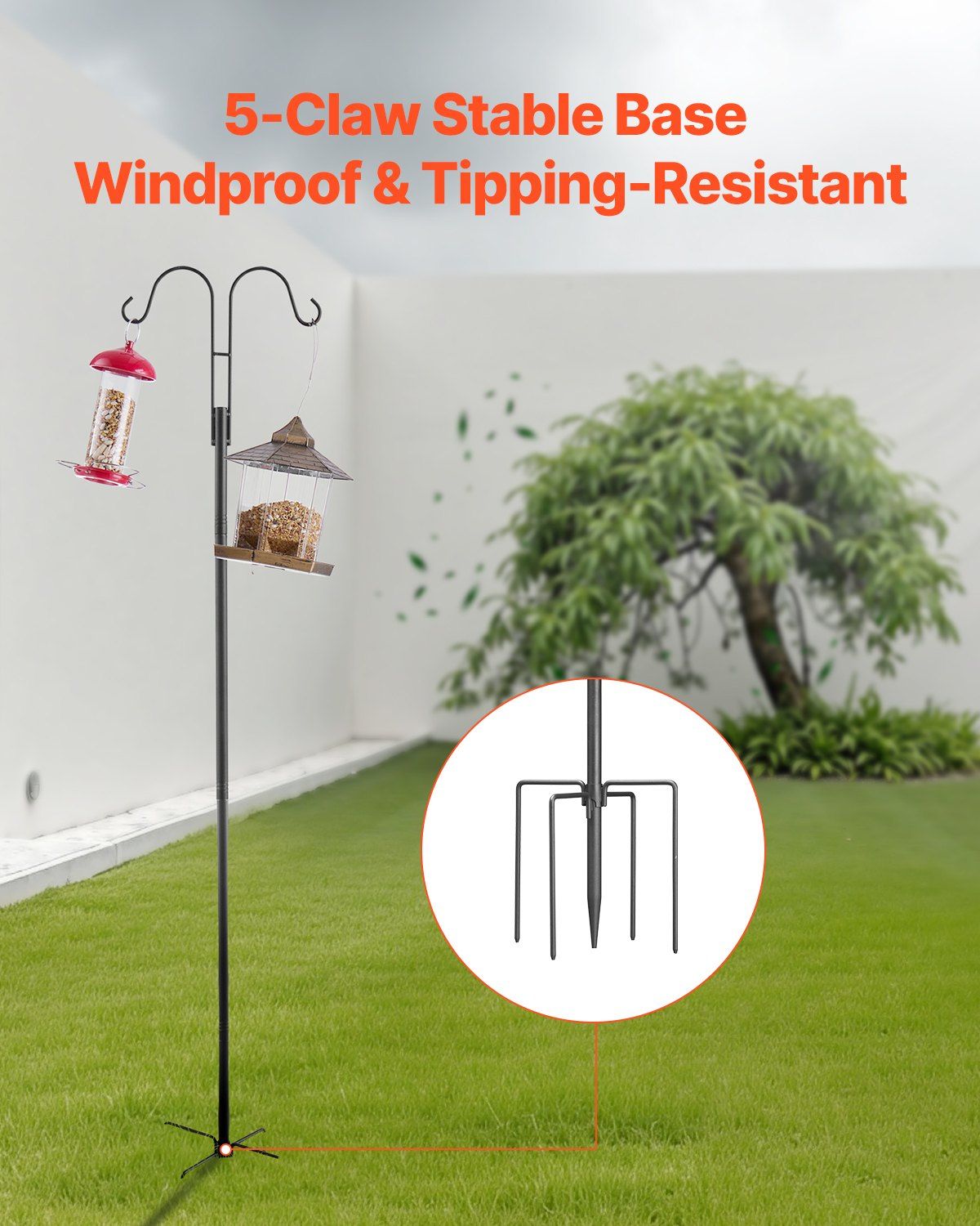 Double Shepherds Hooks for Outdoor, 8 Pack 2730 mm Heavy Duty Bird Feeder Pole, 19 mm Thick Garden Hooks for Hanging Hummingbird Feeder, Plant Baskets, Solar Light Lanterns,Wind Chimes - Image 4