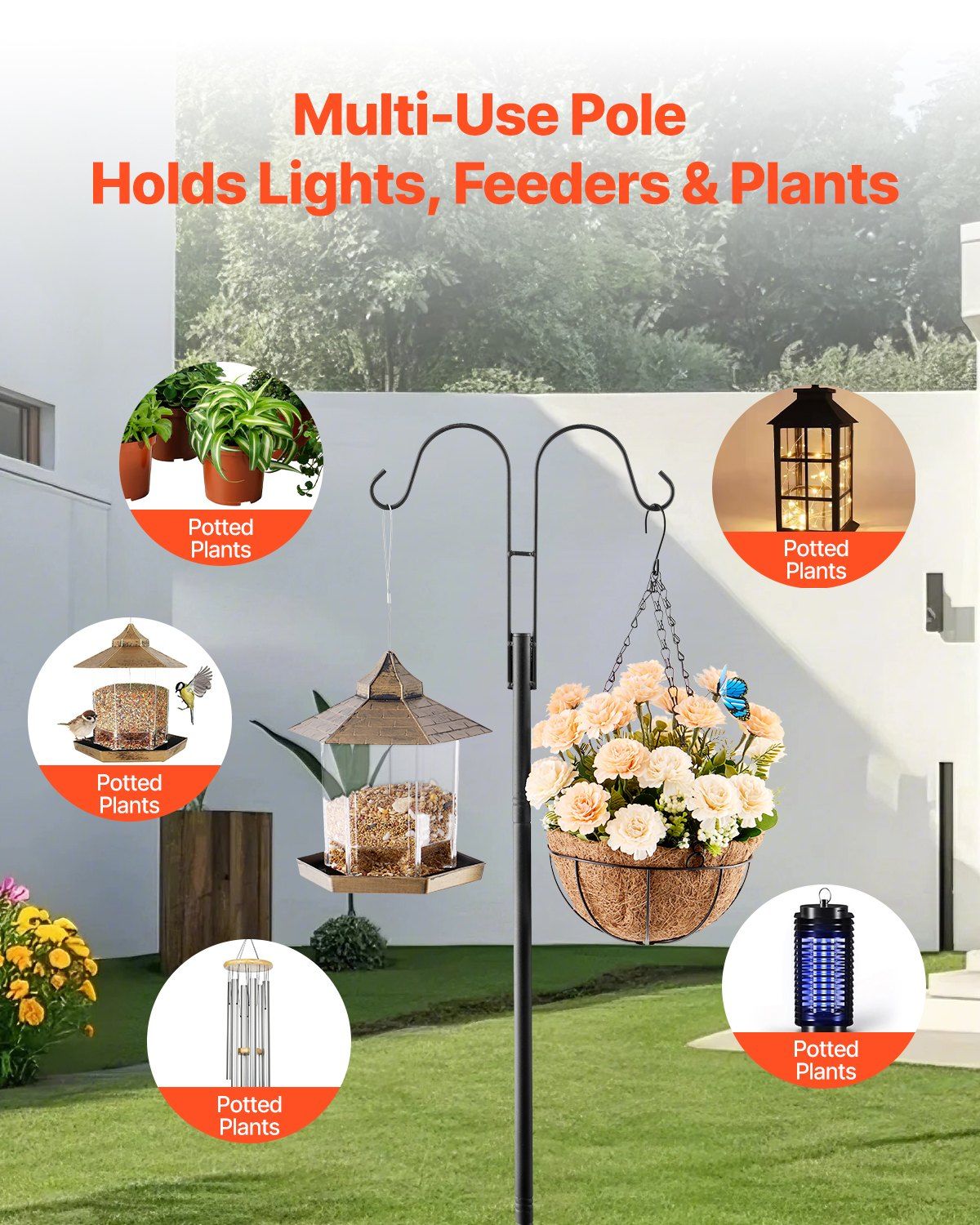 Double Shepherds Hooks for Outdoor, 8 Pack 2730 mm Heavy Duty Bird Feeder Pole, 19 mm Thick Garden Hooks for Hanging Hummingbird Feeder, Plant Baskets, Solar Light Lanterns,Wind Chimes - Image 5