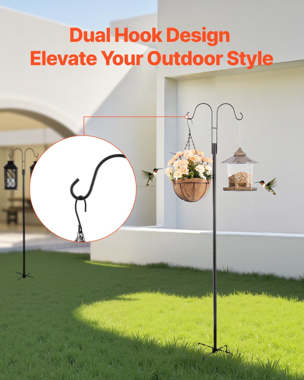 Double Shepherds Hooks for Outdoor, 8 Pack 1560 mm Heavy Duty Bird Feeder Pole, 19 mm Thick Garden Hooks for Hanging Hummingbird Feeder, Plant Baskets, Solar Light Lanterns,Wind Chimes - Image 2