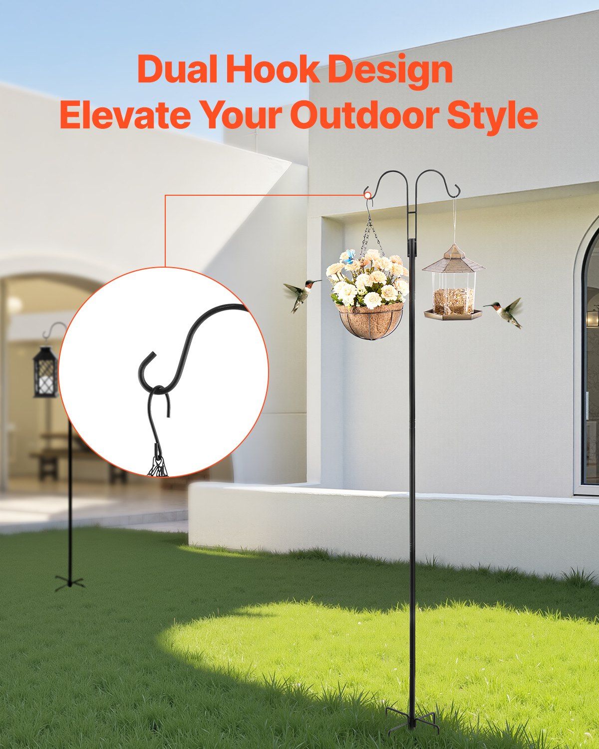 Double Shepherds Hooks for Outdoor, 8 Pack 1950 mm Heavy Duty Bird Feeder Pole, 19 mm Thick Garden Hooks for Hanging Hummingbird Feeder, Plant Baskets, Solar Light Lanterns,Wind Chimes - Image 2