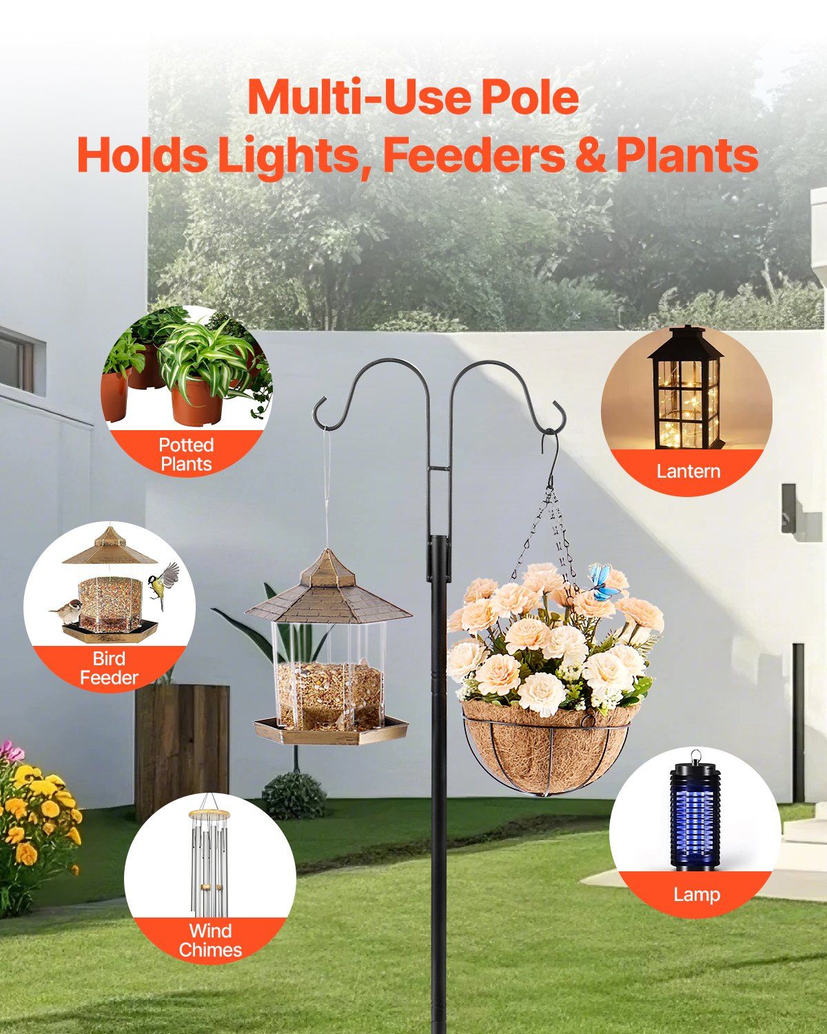 Double Shepherds Hooks for Outdoor, 8 Pack 1950 mm Heavy Duty Bird Feeder Pole, 19 mm Thick Garden Hooks for Hanging Hummingbird Feeder, Plant Baskets, Solar Light Lanterns,Wind Chimes - Image 5
