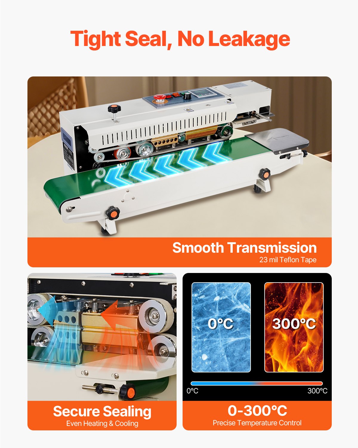 Continuous Bag Band Sealing Machine, 6-12 mm Seal Width, Horizontal Band Sealer Machine with Digital Temperature Control, Bag Sealer for 0.02-0.8 mm Plastic Bags Films with Inflation Function - Image 4