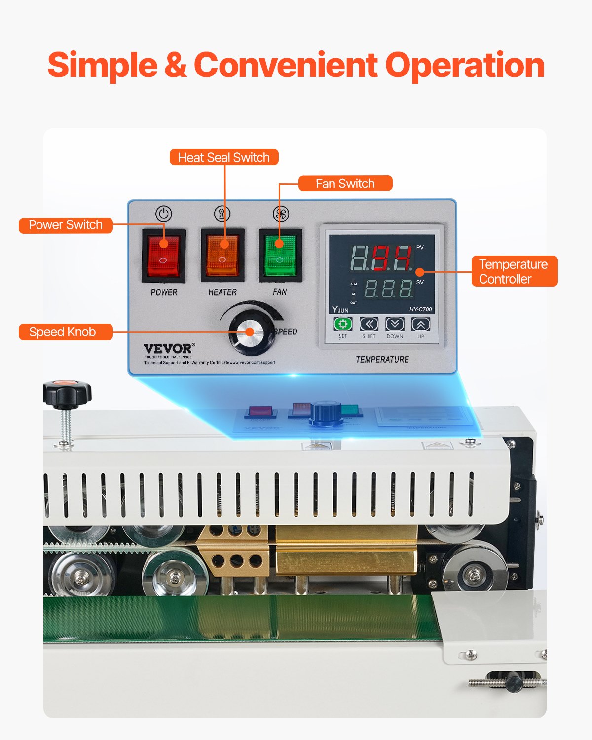 Continuous Bag Band Sealing Machine, 6-12 mm Seal Width, Horizontal Band Sealer Machine with Digital Temperature Control, Bag Sealer for 0.02-0.8 mm Plastic Bags Films with Inflation Function - Image 6
