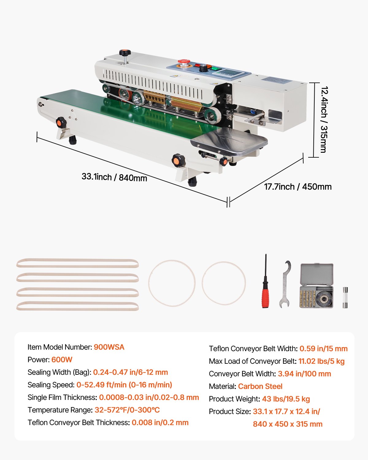 Continuous Bag Band Sealing Machine, 6-12 mm Seal Width, Horizontal Band Sealer Machine with Digital Temperature Control, Bag Sealer for 0.02-0.8 mm Plastic Bags Films with Inflation Function - Image 7