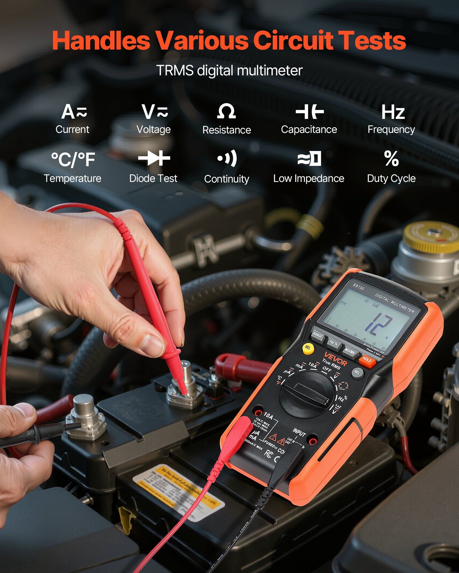Digital Multimeter, 6000-Count TRMS DC/AC Voltmeter Current Tester, Auto-Ranging Multimeter for Current Voltage Resistance Capacitance Temperature Diodes Continuity Low Impedance Measurment - Image 2