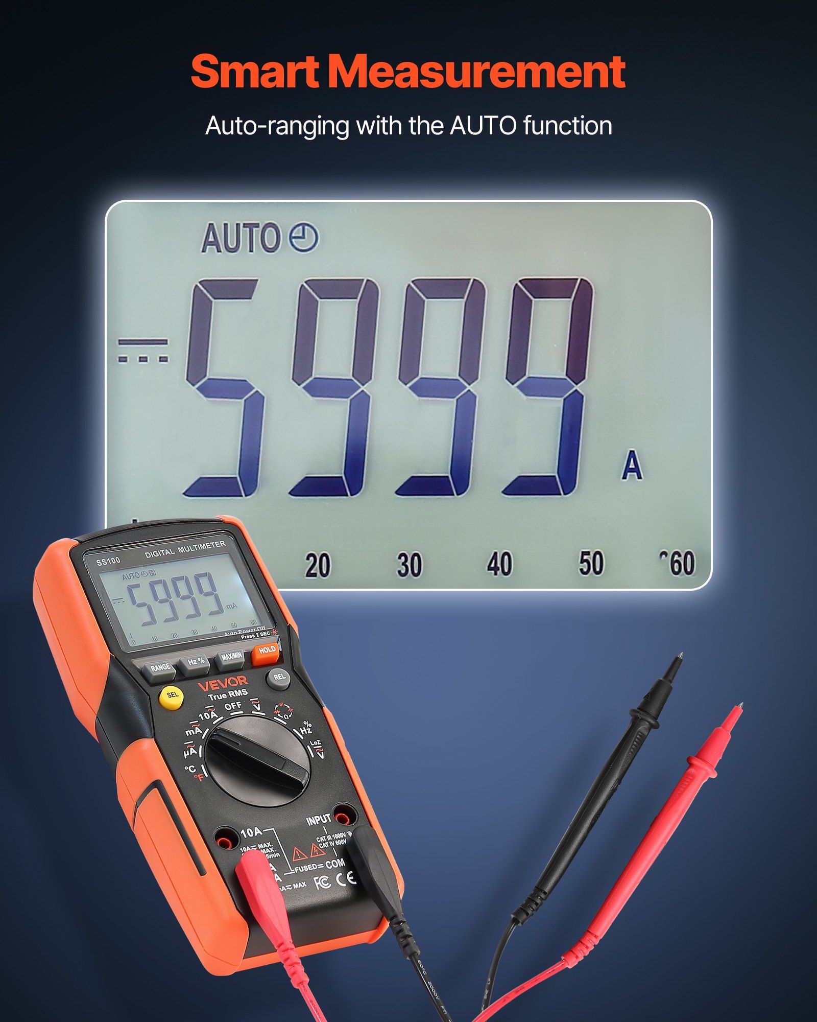 Digital Multimeter, 6000-Count TRMS DC/AC Voltmeter Current Tester, Auto-Ranging Multimeter for Current Voltage Resistance Capacitance Temperature Diodes Continuity Low Impedance Measurment - Image 4