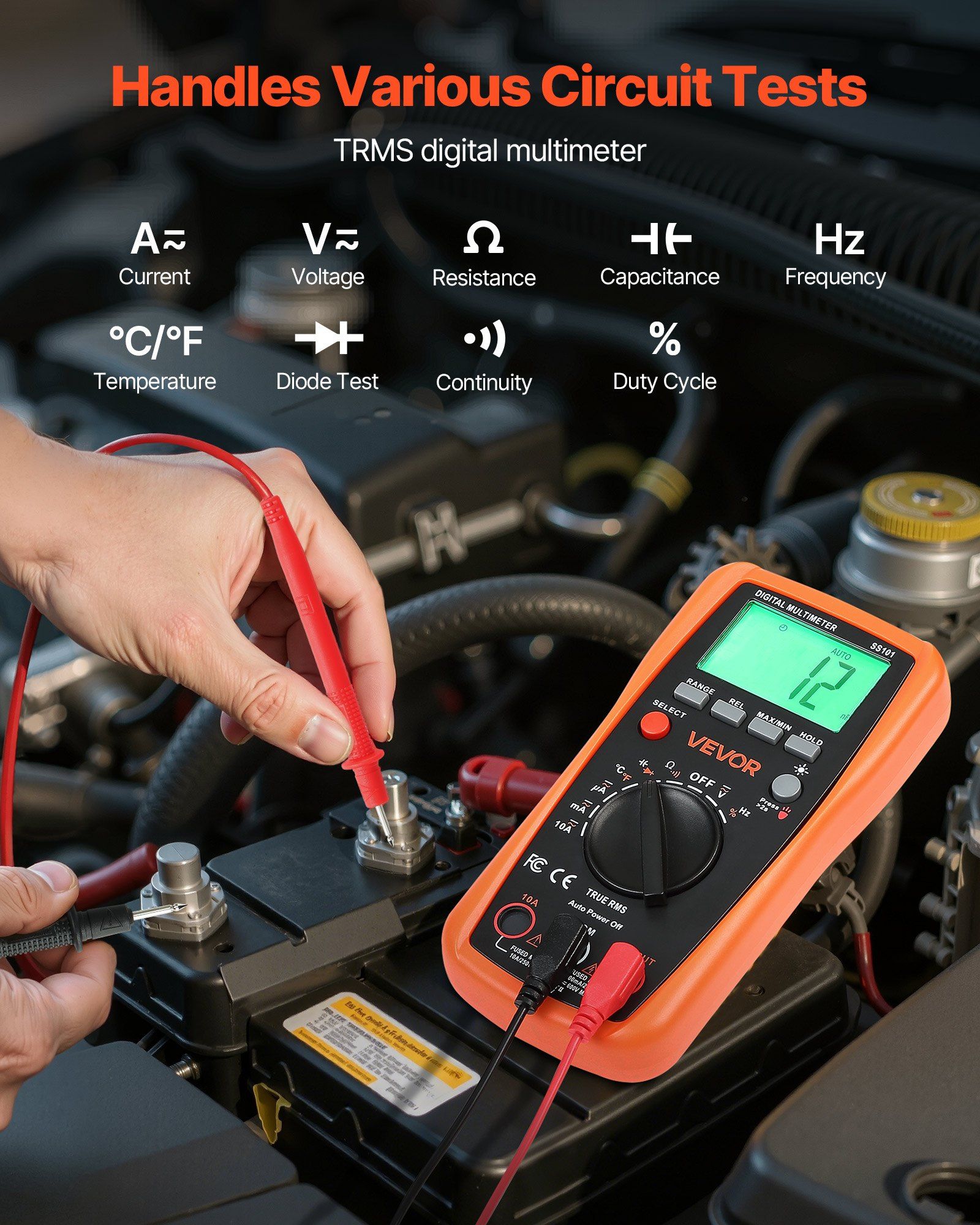 Digital Multimeter, 4000-Count TRMS DC/AC Voltmeter Current Tester, Auto-Ranging Multimeter for Current Voltage Resistance Capacitance Temperature Diodes Continuity Duty-Cycle Measurments - Image 2