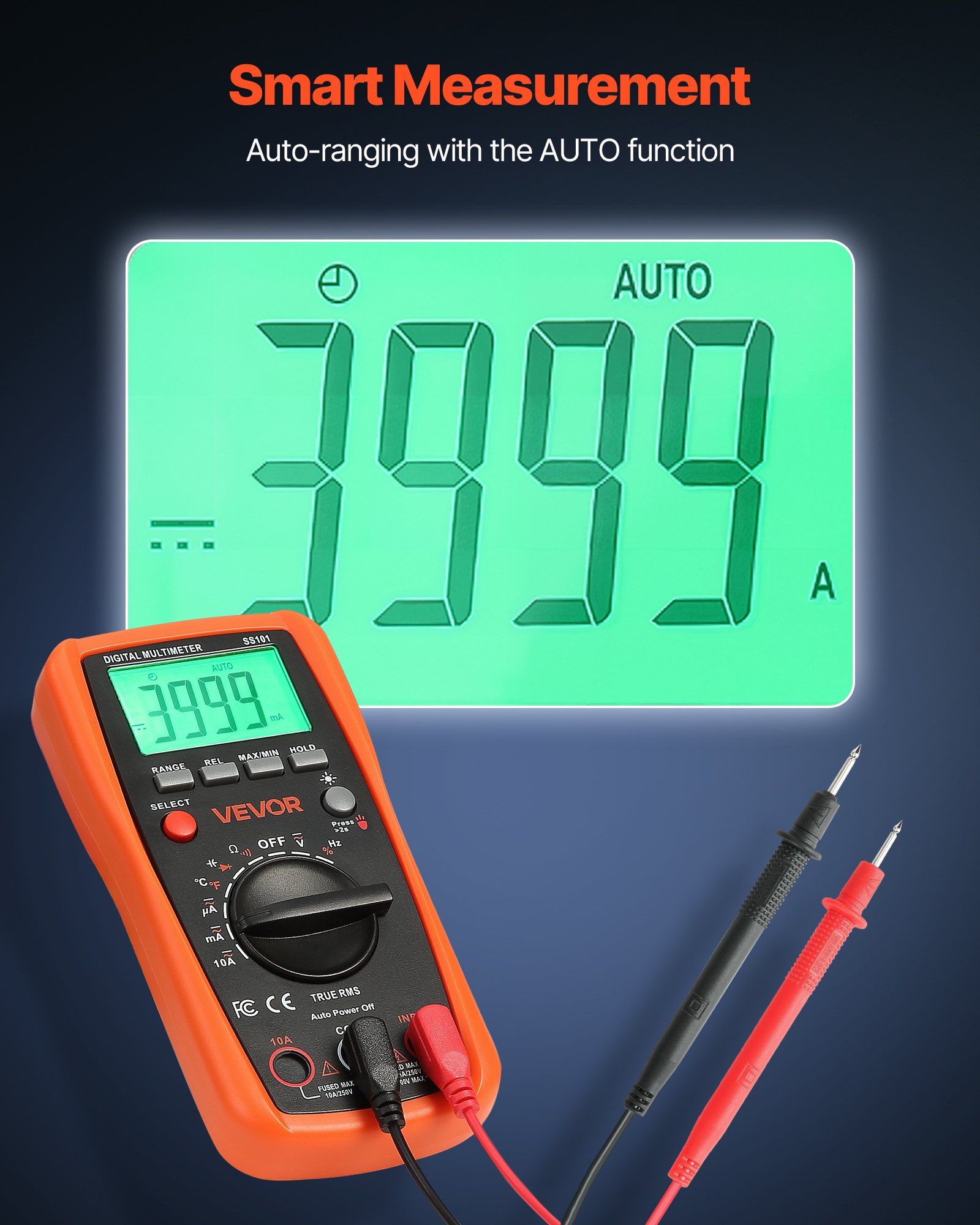 Digital Multimeter, 4000-Count TRMS DC/AC Voltmeter Current Tester, Auto-Ranging Multimeter for Current Voltage Resistance Capacitance Temperature Diodes Continuity Duty-Cycle Measurments - Image 4