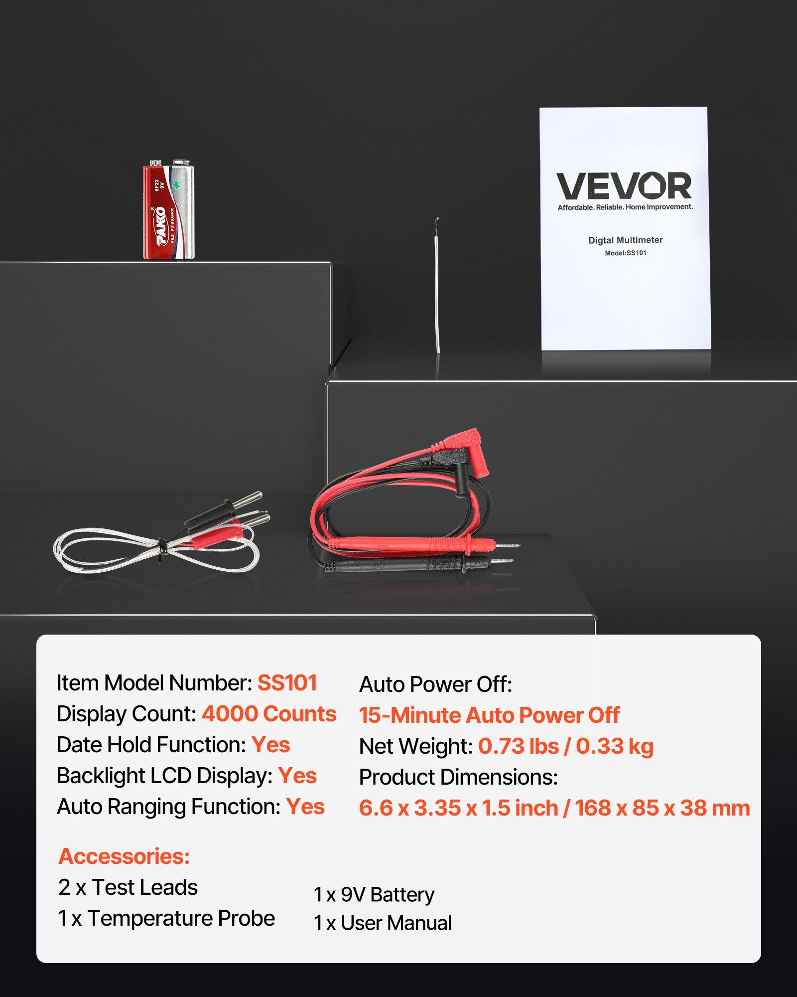 Digital Multimeter, 4000-Count TRMS DC/AC Voltmeter Current Tester, Auto-Ranging Multimeter for Current Voltage Resistance Capacitance Temperature Diodes Continuity Duty-Cycle Measurments - Image 7
