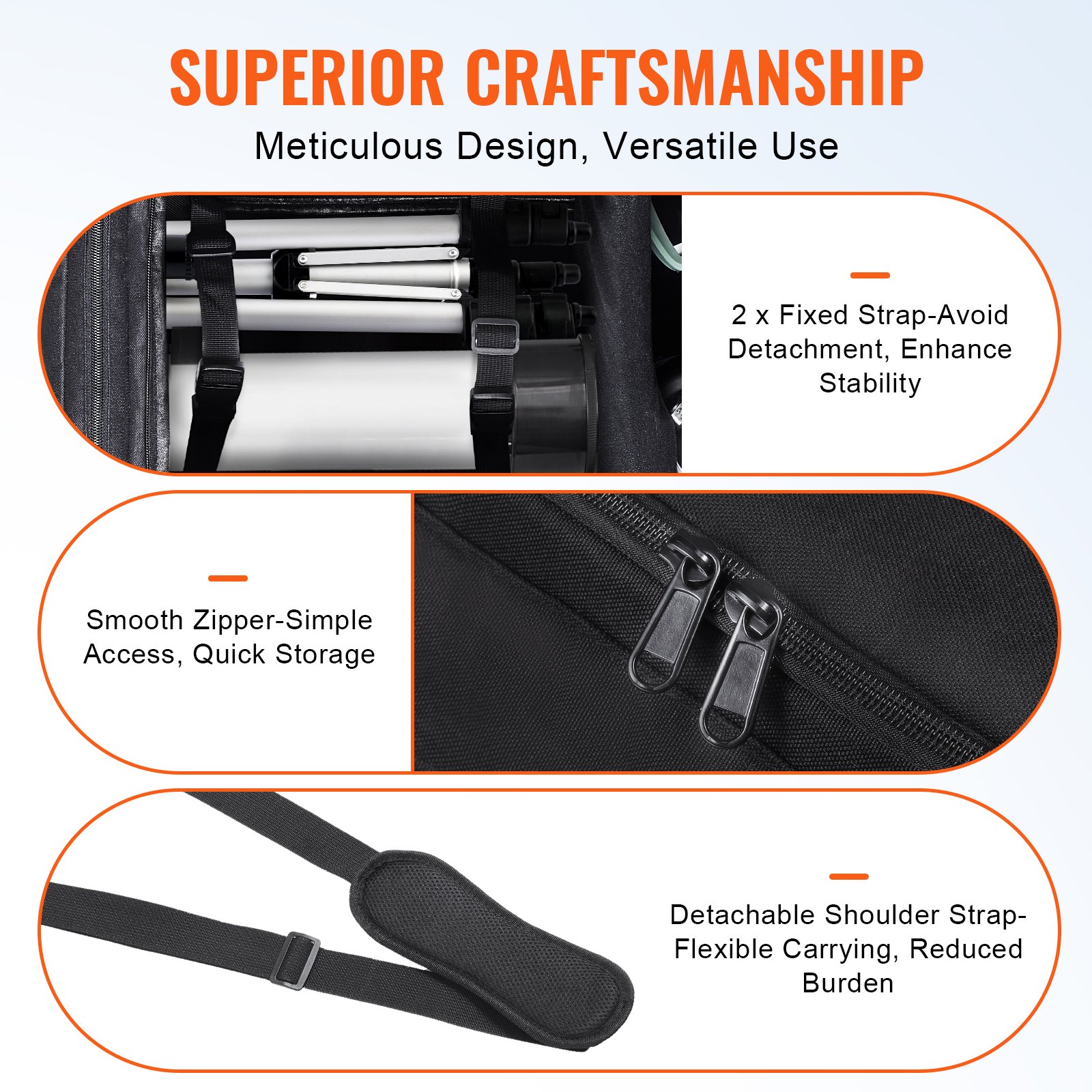Telescope Case, 560 mm, Telescope Storage Bag with Fixed Buckles, Multi-Pocket & Detachable Divider for Telescope, Shock-Absorbent Telescope Carrying Case to Easily Secure Optical Tube & Tripod - Image 6