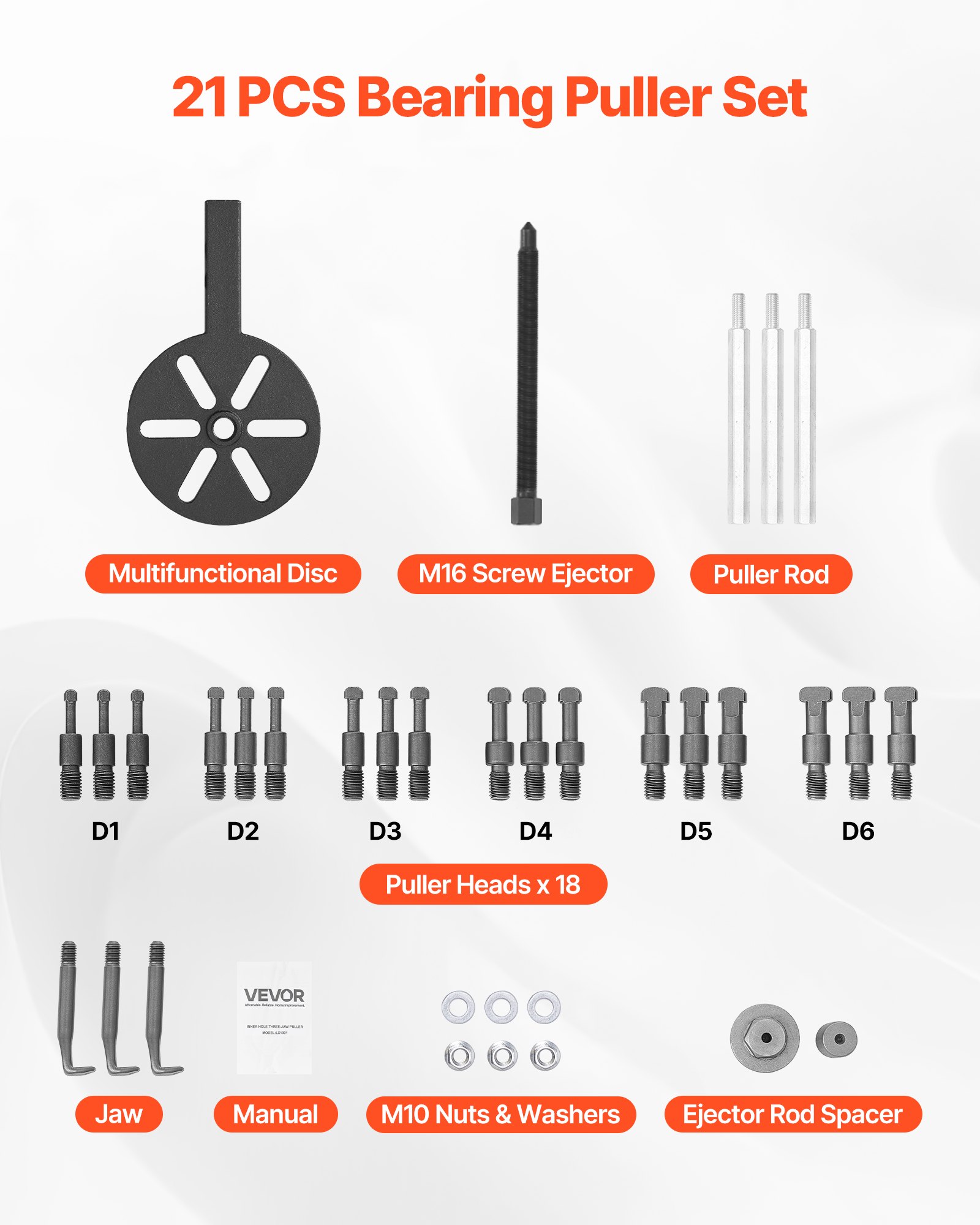 21-in-1 Bearing Puller Set, 21 PCS 3-Jaw Hook Puller for Internal External Bearings and Bearing Without Inner Shaft, Multifunctional Bearing Removal Tool with Heavy Duty Portable Storage Case - Image 6