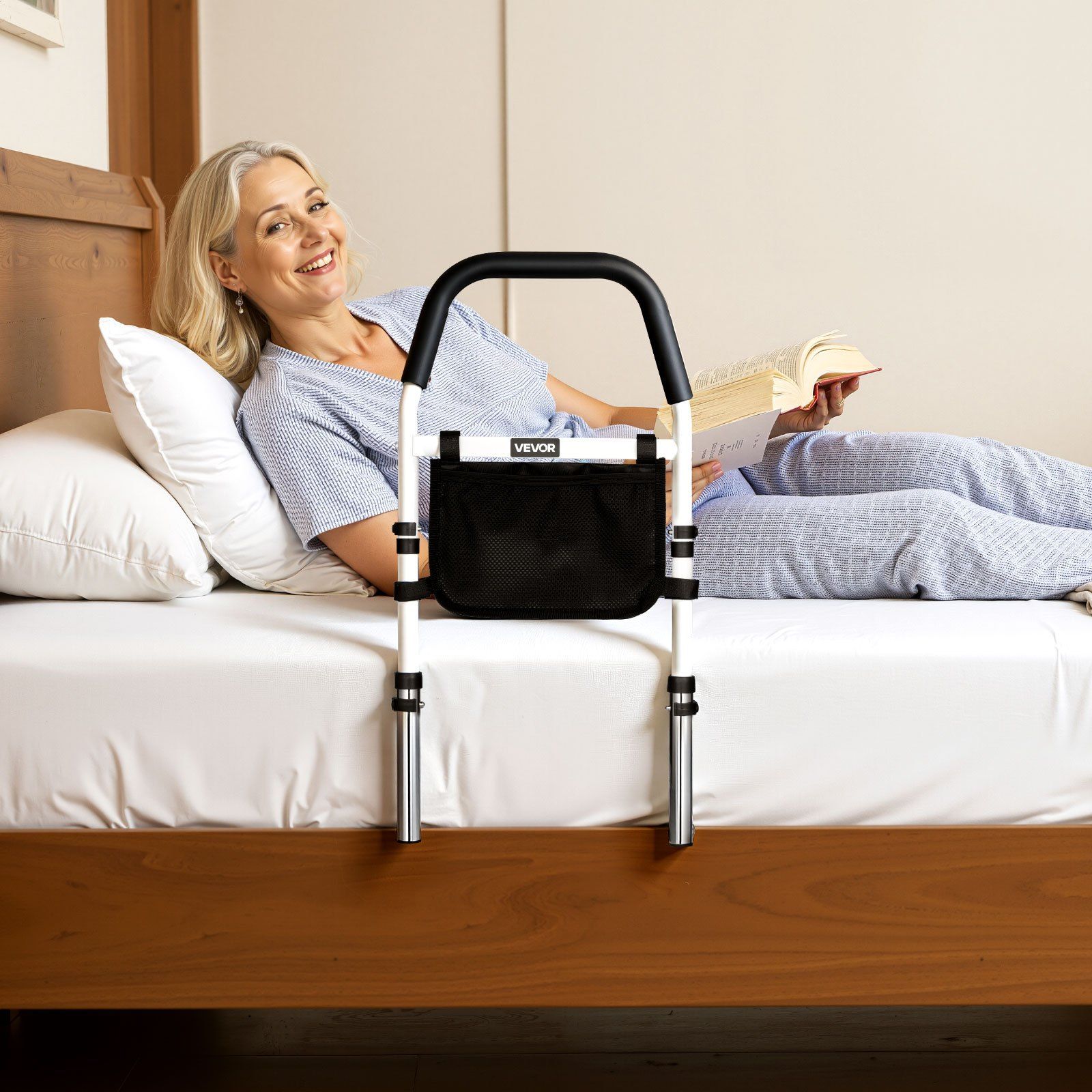 Bed Rail for Elderly, Bedside Assist Rails with PU Handrail, Adjustable Height Pipe Bedside Cane, High-Strength Carbon Steel Bed Bars for Seniors & Patients, Fits King, Queen, Full, Twin - Image 8