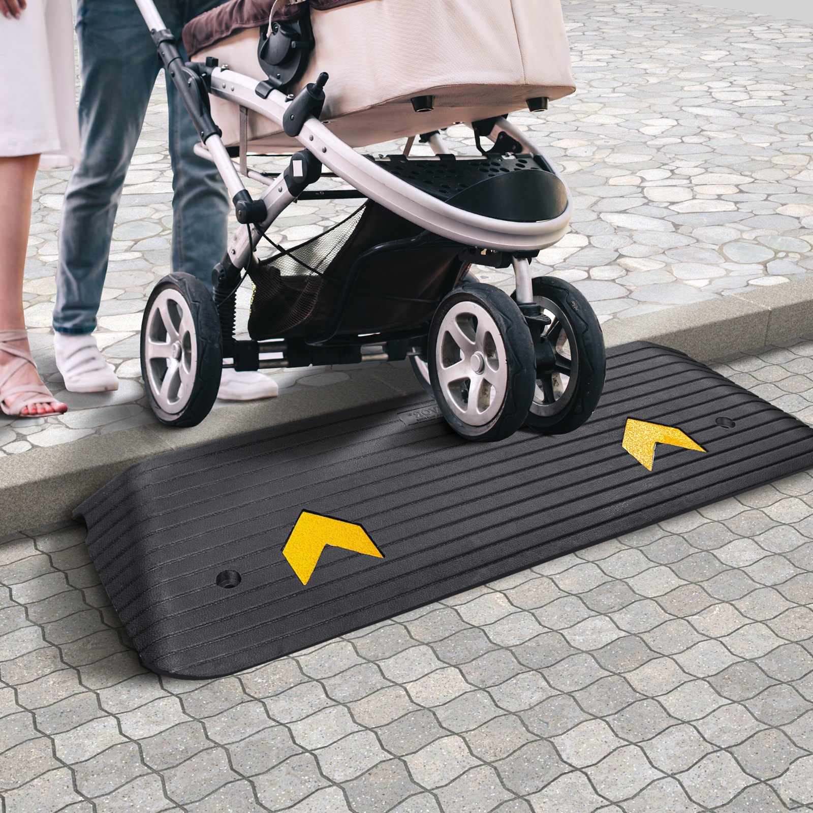 Upgraded Rubber Threshold Ramp, 3.8 cm Rise Wheelchair Ramp Doorway, Natural Curb Ramp Rated 15 tons Load Capacity, Non-Slip Textured Surface Rubber Curb Ramp for Wheelchair and Scooter - Image 8