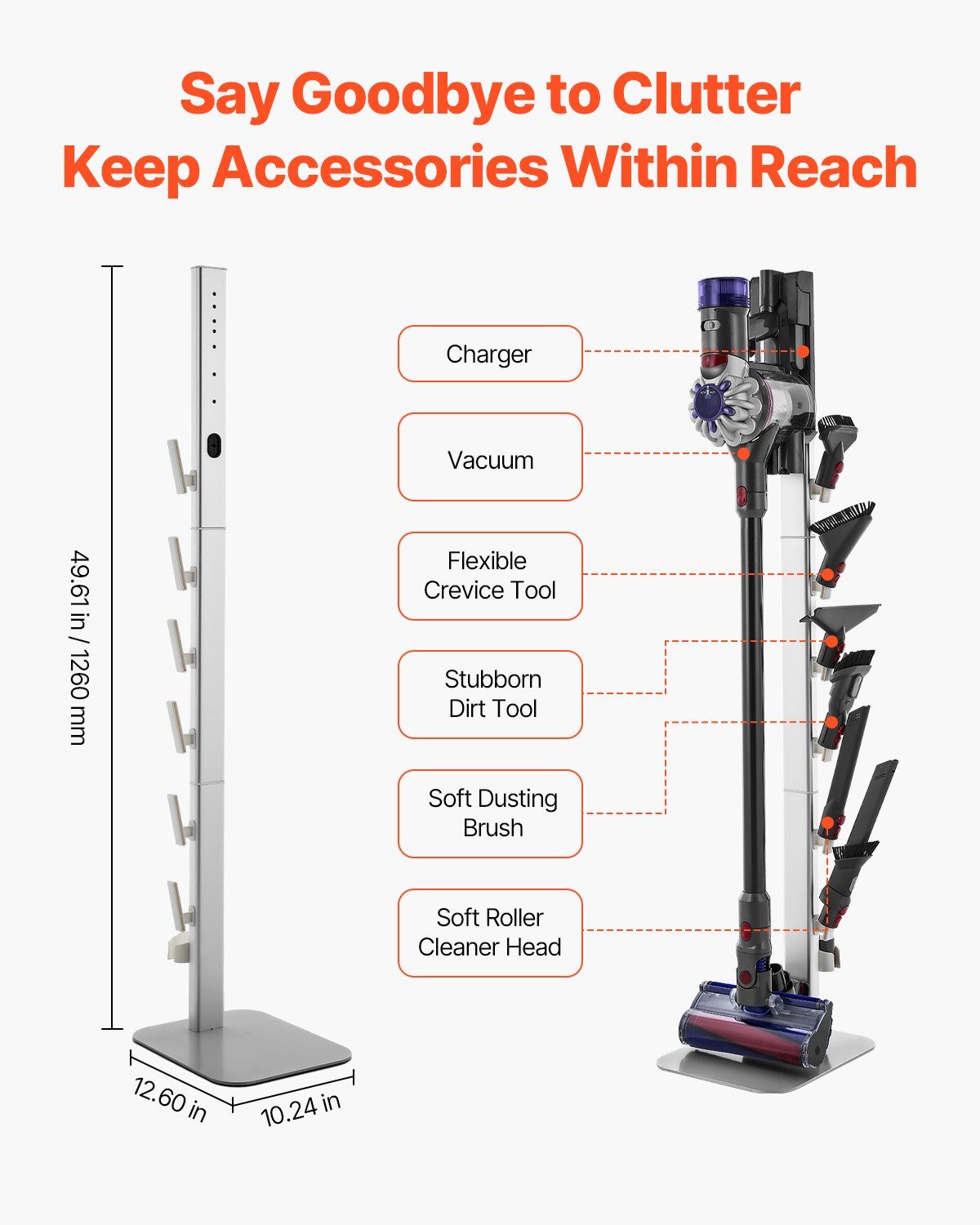 Vacuum Stand, Compatible with Dyson G5 V15 V12 V11 V10 V8 V7 V6 Series Upright Vacuums Cleaners & Accessories, Stable Vacuum Stand Holder with 6 Hooks and Non-slip Footpads, Gray - Image 4