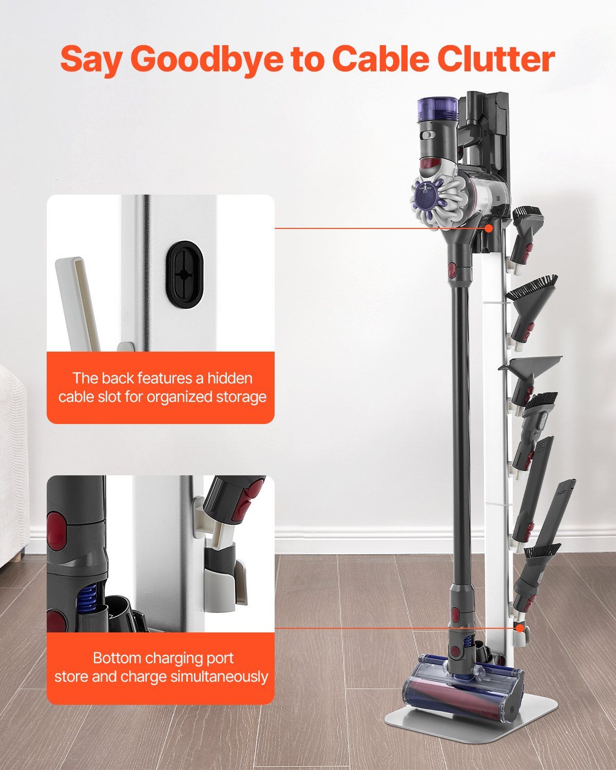 Vacuum Stand, Compatible with Dyson G5 V15 V12 V11 V10 V8 V7 V6 Series Upright Vacuums Cleaners & Accessories, Stable Vacuum Stand Holder with 6 Hooks and Non-slip Footpads, Gray - Image 5