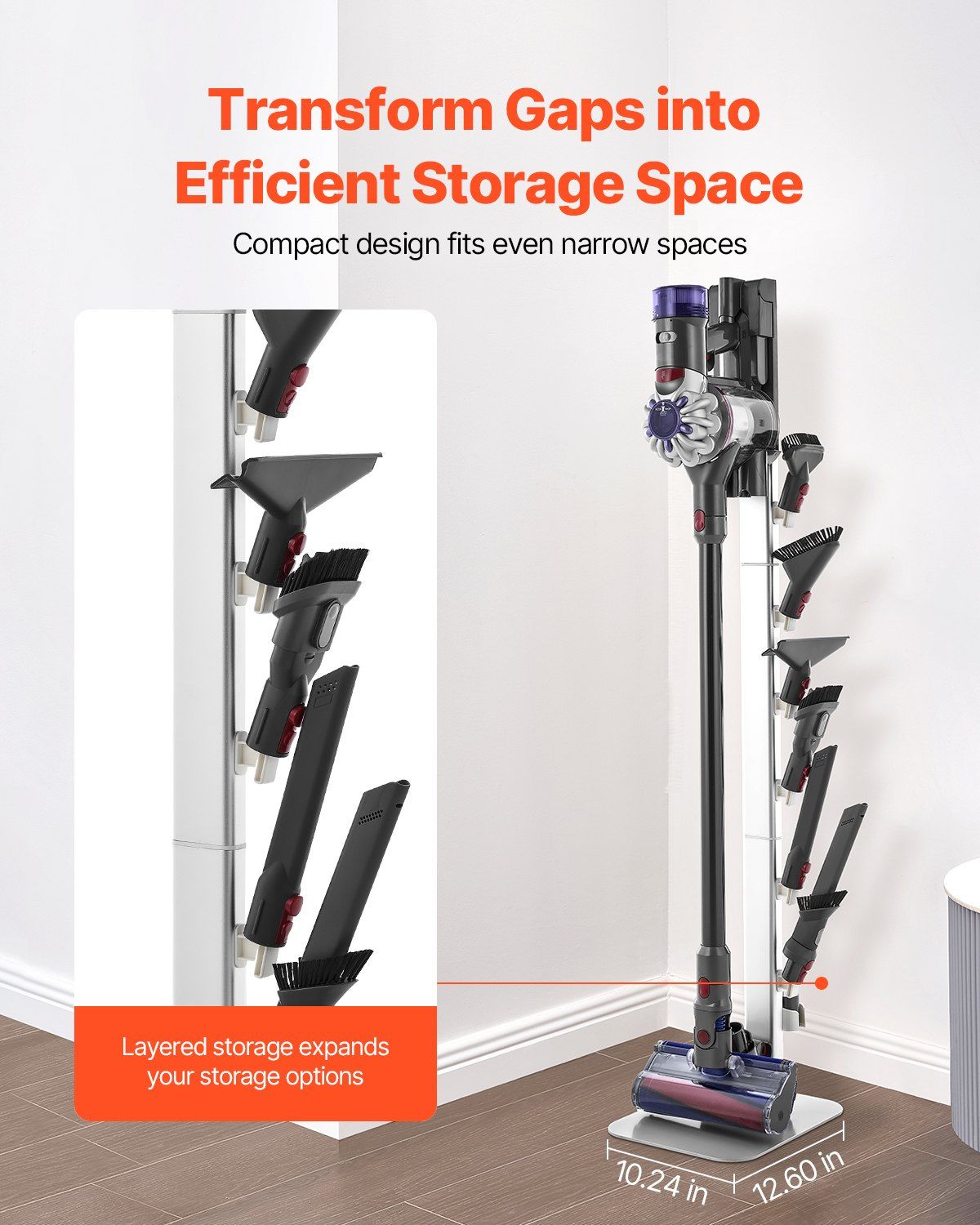 Vacuum Stand, Compatible with Dyson G5 V15 V12 V11 V10 V8 V7 V6 Series Upright Vacuums Cleaners & Accessories, Stable Vacuum Stand Holder with 6 Hooks and Non-slip Footpads, Gray - Image 6