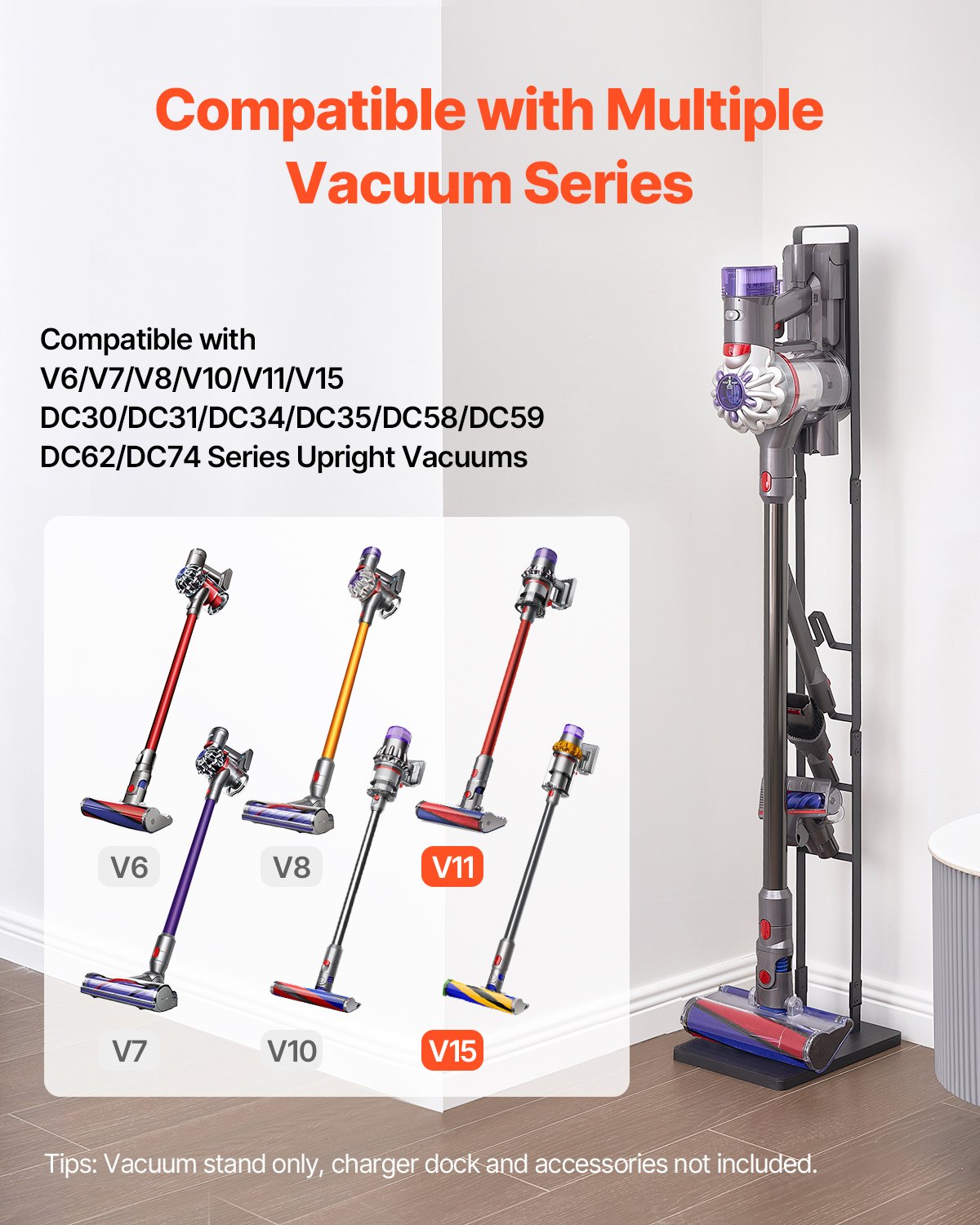 Vacuum Stand, Compatible With Dyson V6 V7 V8 V10 V11 V15, Stable Vacuum Stand Holder with 4 Hooks for Dyson DC30 DC31 DC34 DC35 DC58 DC59 DC62 D74 Cordless Upright Vacuum Cleaners & Accessories - Image 1