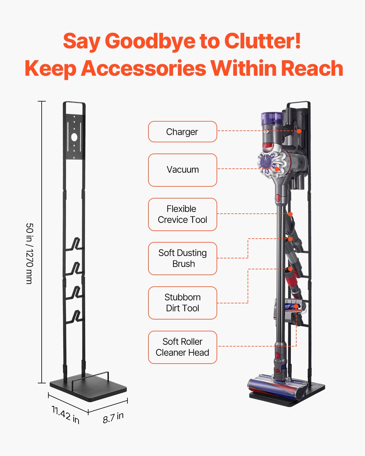 Vacuum Stand, Compatible With Dyson V6 V7 V8 V10 V11 V15, Stable Vacuum Stand Holder with 4 Hooks for Dyson DC30 DC31 DC34 DC35 DC58 DC59 DC62 D74 Cordless Upright Vacuum Cleaners & Accessories - Image 3