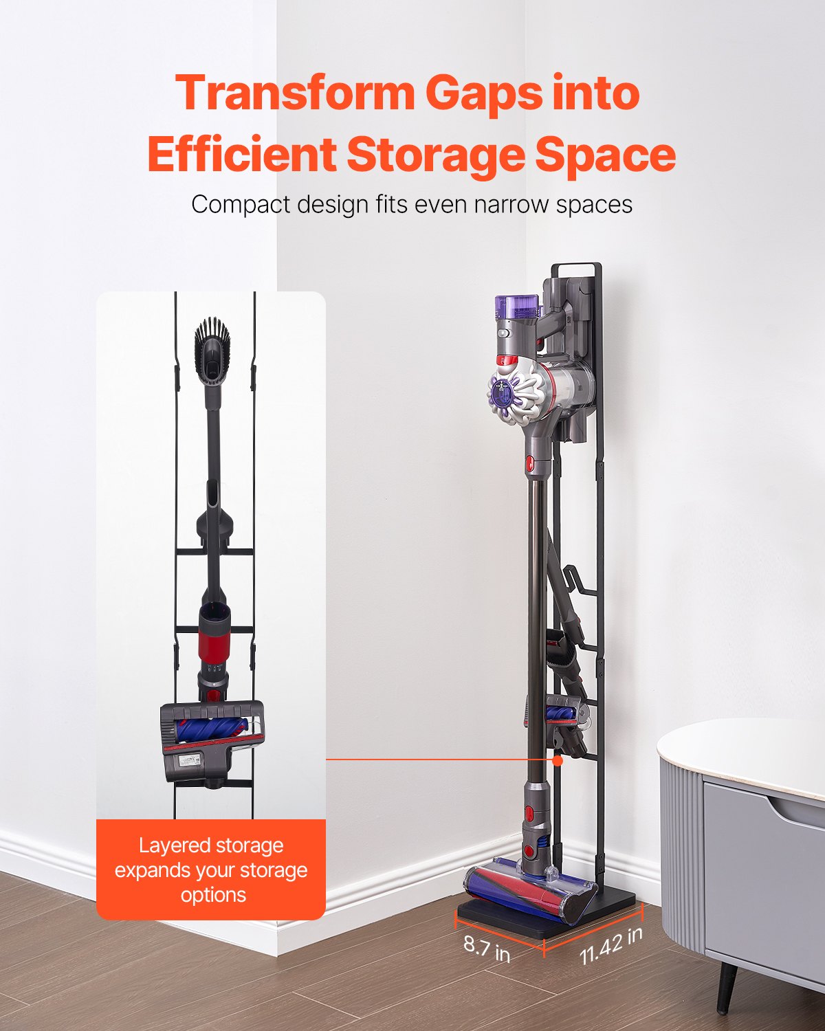 Vacuum Stand, Compatible With Dyson V6 V7 V8 V10 V11 V15, Stable Vacuum Stand Holder with 4 Hooks for Dyson DC30 DC31 DC34 DC35 DC58 DC59 DC62 D74 Cordless Upright Vacuum Cleaners & Accessories - Image 5