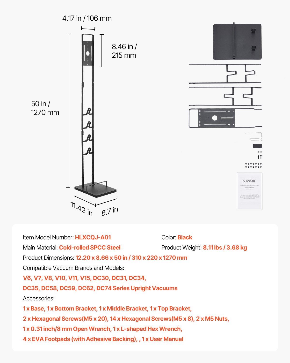 Vacuum Stand, Compatible With Dyson V6 V7 V8 V10 V11 V15, Stable Vacuum Stand Holder with 4 Hooks for Dyson DC30 DC31 DC34 DC35 DC58 DC59 DC62 D74 Cordless Upright Vacuum Cleaners & Accessories - Image 6