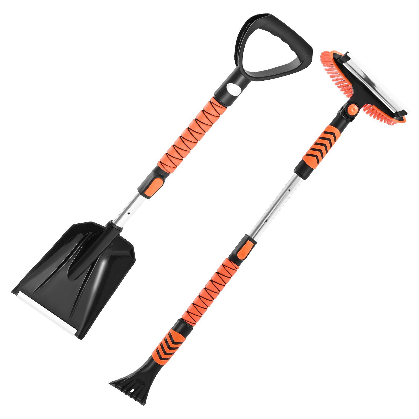 Snow Shovel and Snow Brush, 107cm Extendable Snows Broom & Ice Scraper with 180° Pivoting Brush Head, Non-Slip Grip, Portable Winter Snows Removal Tools for Cars Trucks, SUVs Vehicle - Image 1