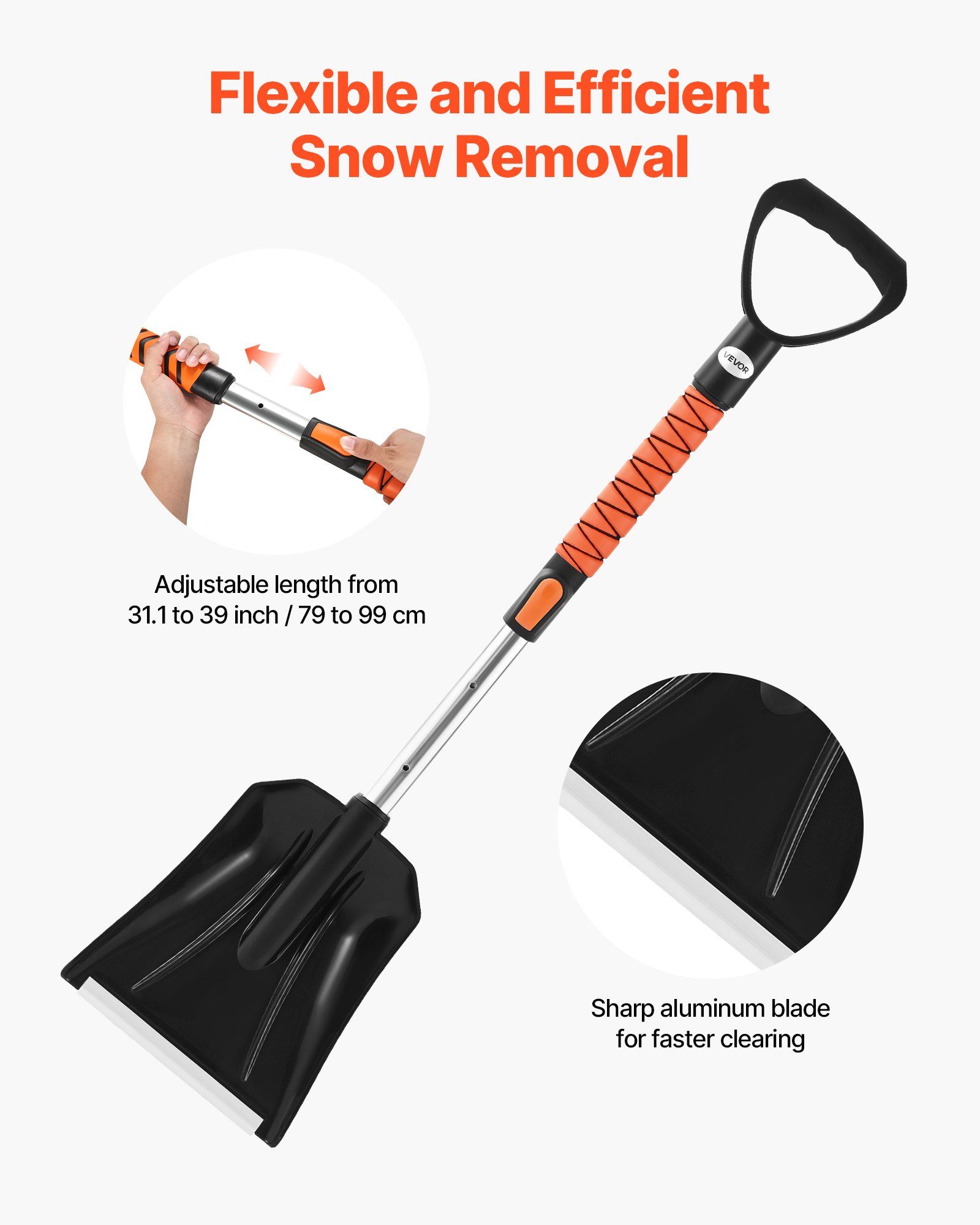 Snow Shovel and Snow Brush, 107cm Extendable Snows Broom & Ice Scraper with 180° Pivoting Brush Head, Non-Slip Grip, Portable Winter Snows Removal Tools for Cars Trucks, SUVs Vehicle - Image 3