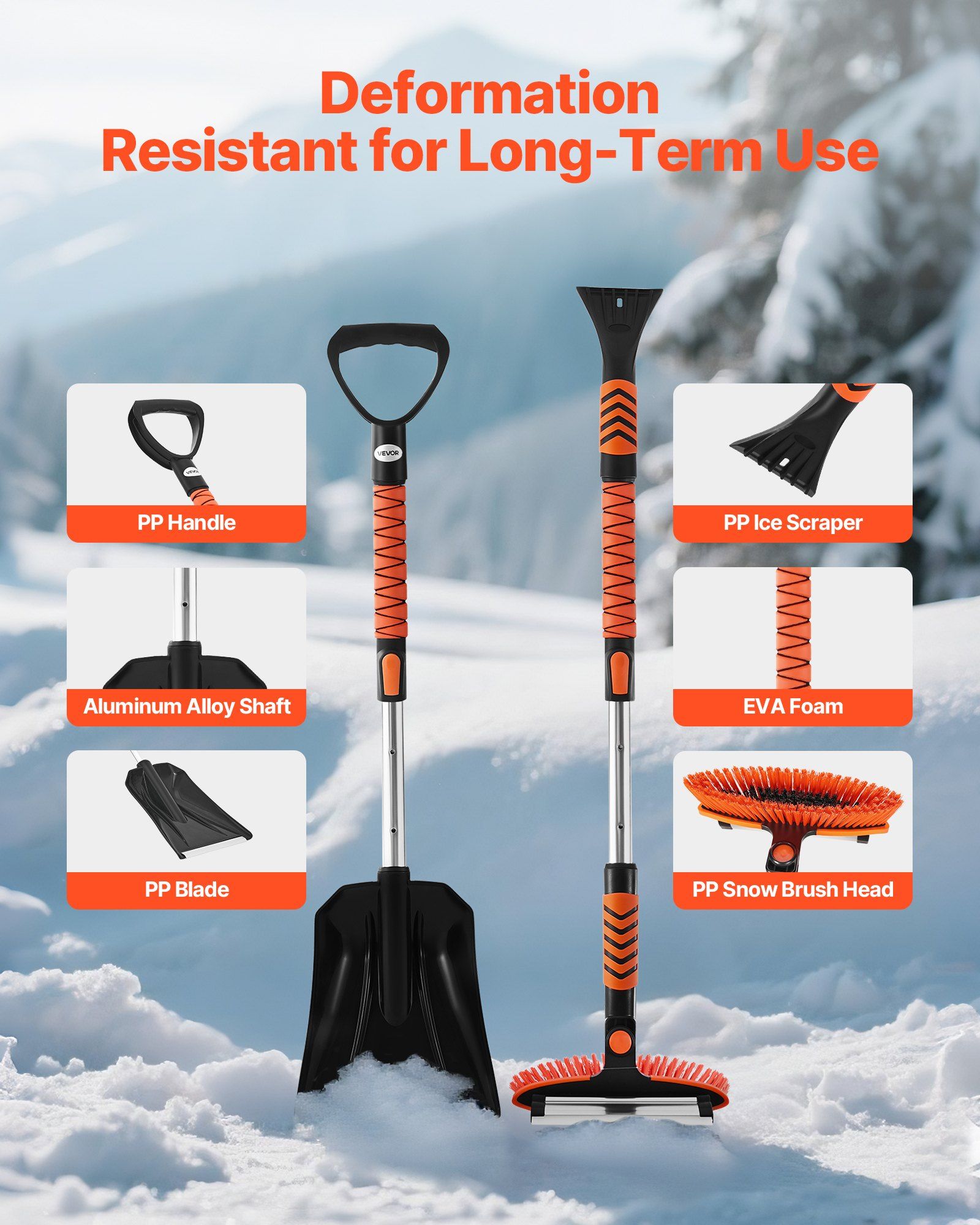 Snow Shovel and Snow Brush, 107cm Extendable Snows Broom & Ice Scraper with 180° Pivoting Brush Head, Non-Slip Grip, Portable Winter Snows Removal Tools for Cars Trucks, SUVs Vehicle - Image 5