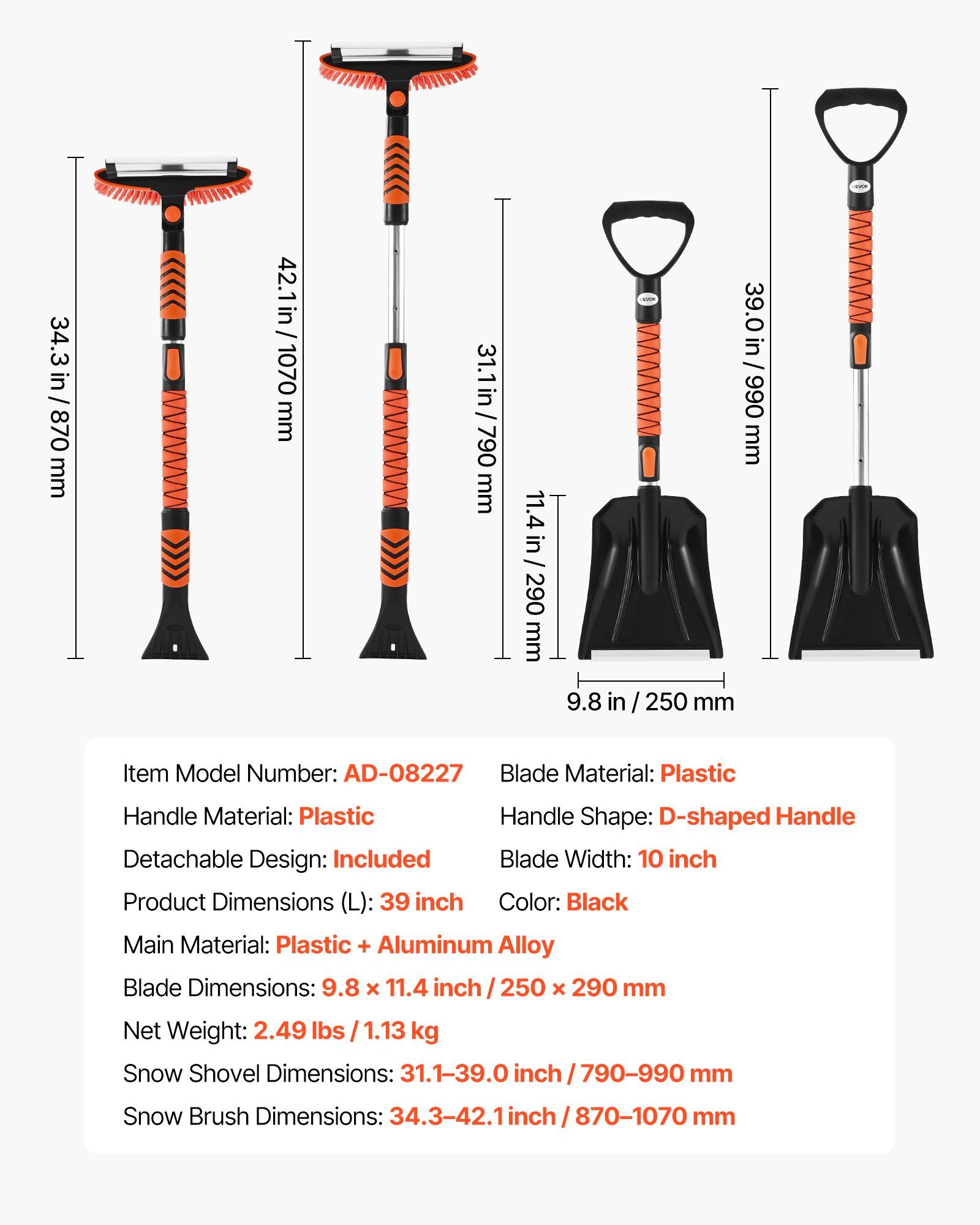 Snow Shovel and Snow Brush, 107cm Extendable Snows Broom & Ice Scraper with 180° Pivoting Brush Head, Non-Slip Grip, Portable Winter Snows Removal Tools for Cars Trucks, SUVs Vehicle - Image 7