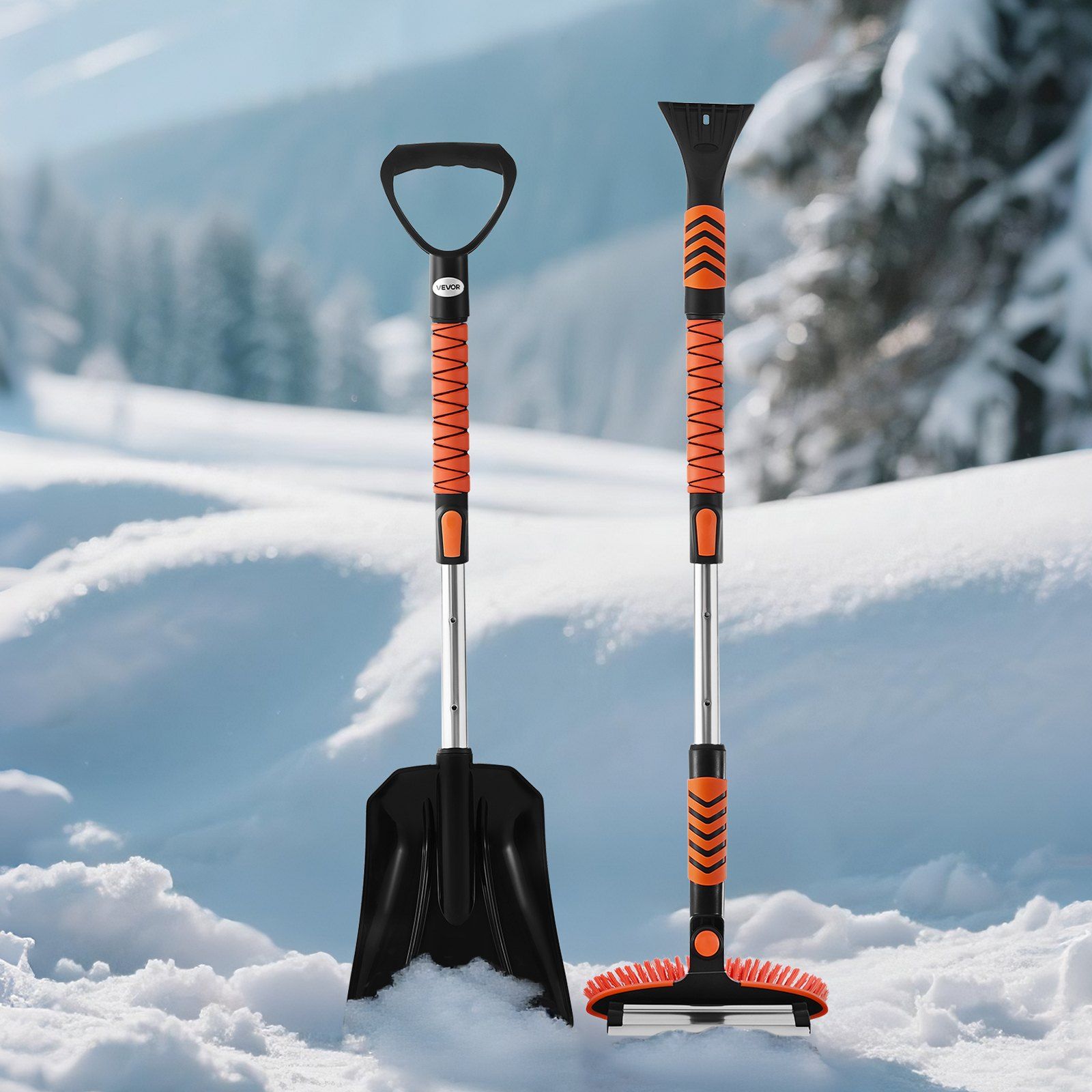 Snow Shovel and Snow Brush, 107cm Extendable Snows Broom & Ice Scraper with 180° Pivoting Brush Head, Non-Slip Grip, Portable Winter Snows Removal Tools for Cars Trucks, SUVs Vehicle - Image 8
