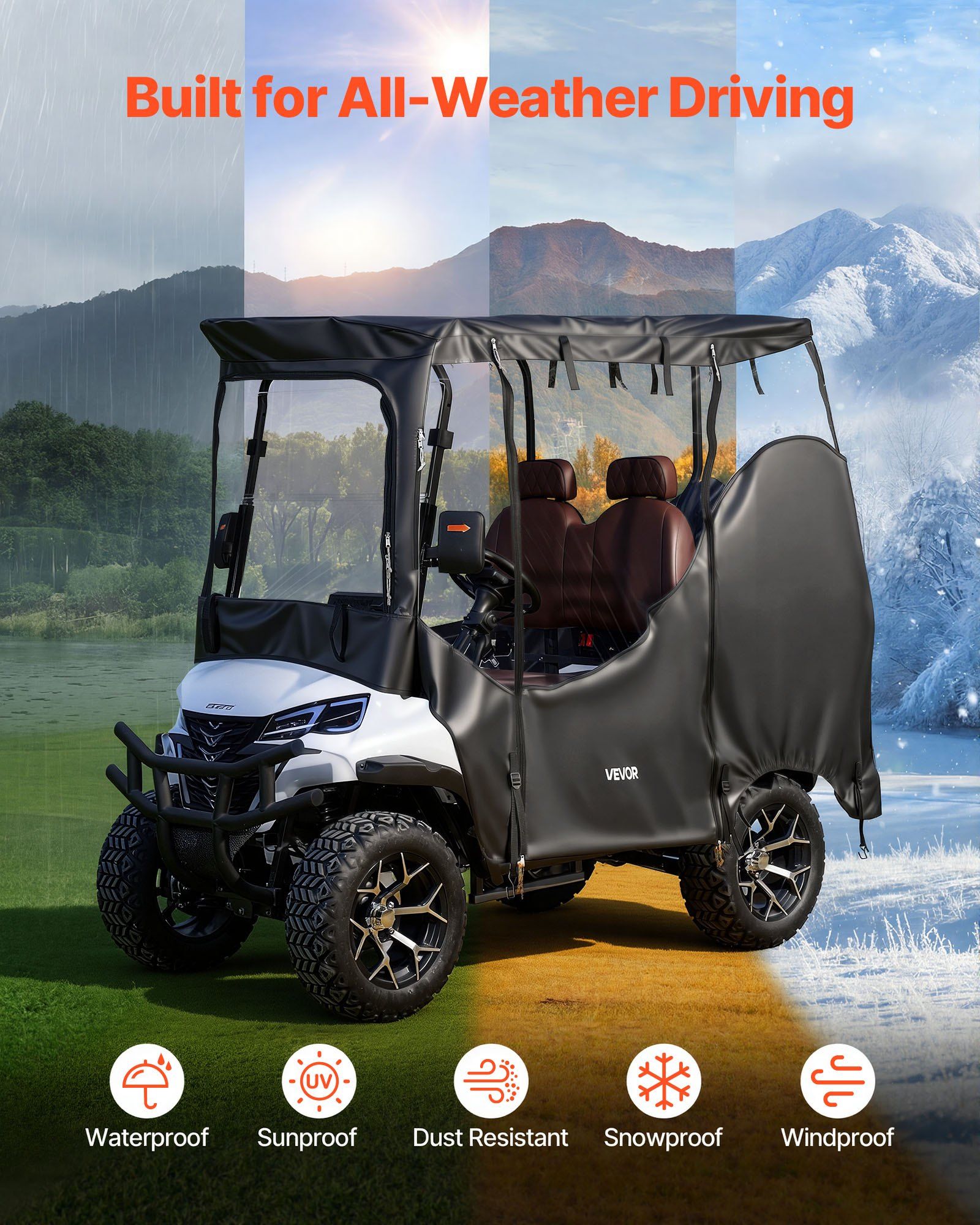 Golf Cart Cover, Visible Full-Enclosure 2&2+2 Passenger Golf Cart, 600D Waterproof Oxford Fabric Club Car Cover Fits Most Carts Club Car, Yamaha, EZGO, Honda, PVC Coating & Windproof Hook Design - Image 3