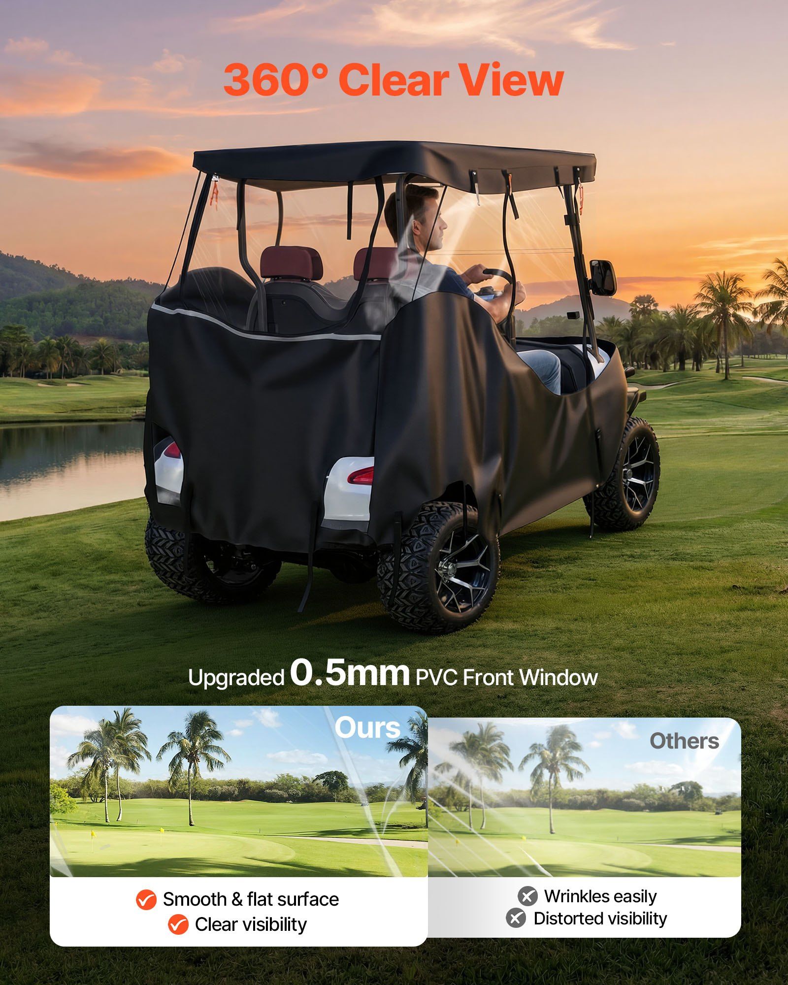Golf Cart Cover, Visible Full-Enclosure 2&2+2 Passenger Golf Cart, 600D Waterproof Oxford Fabric Club Car Cover Fits Most Carts Club Car, Yamaha, EZGO, Honda, PVC Coating & Windproof Hook Design - Image 4