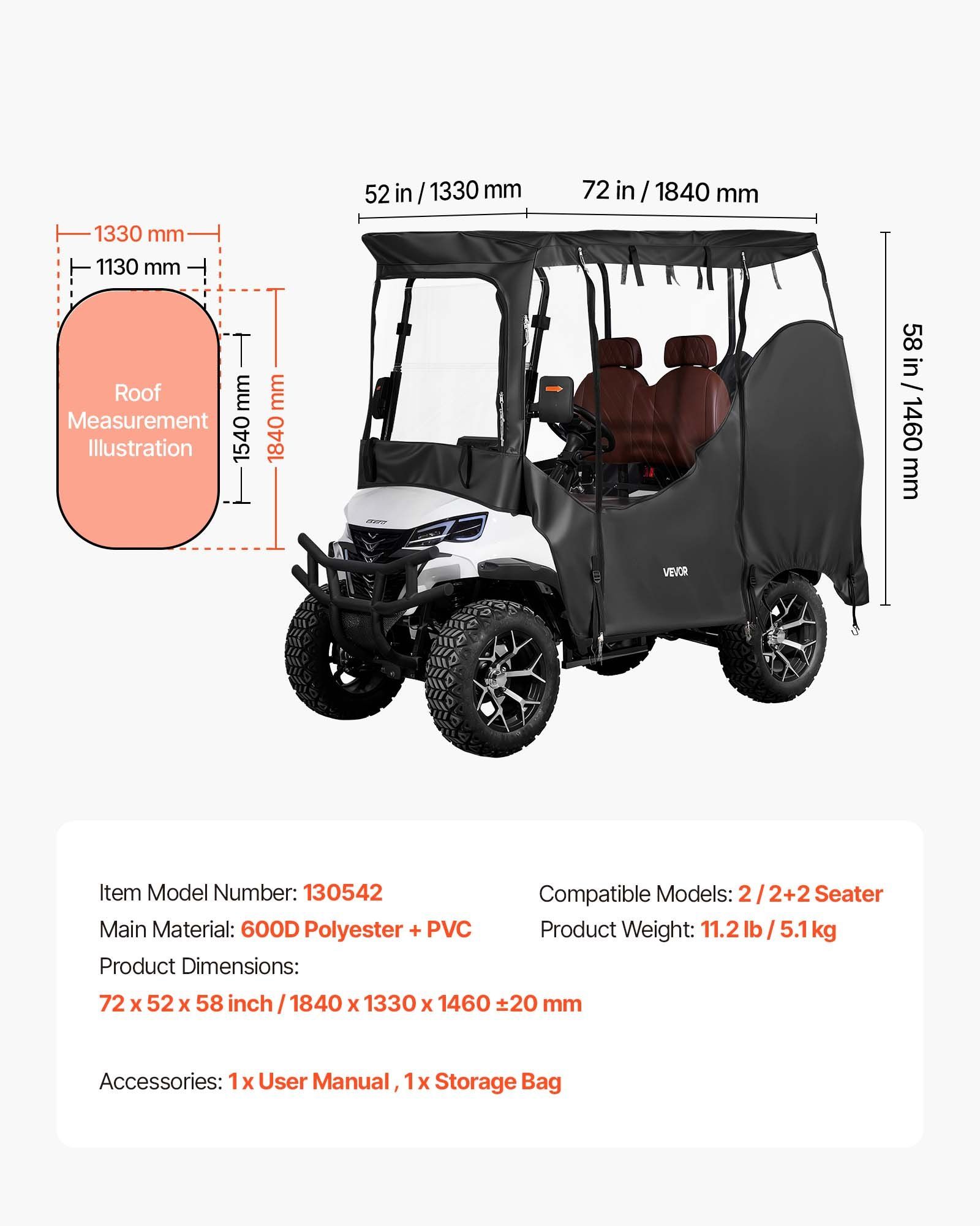 Golf Cart Cover, Visible Full-Enclosure 2&2+2 Passenger Golf Cart, 600D Waterproof Oxford Fabric Club Car Cover Fits Most Carts Club Car, Yamaha, EZGO, Honda, PVC Coating & Windproof Hook Design - Image 7