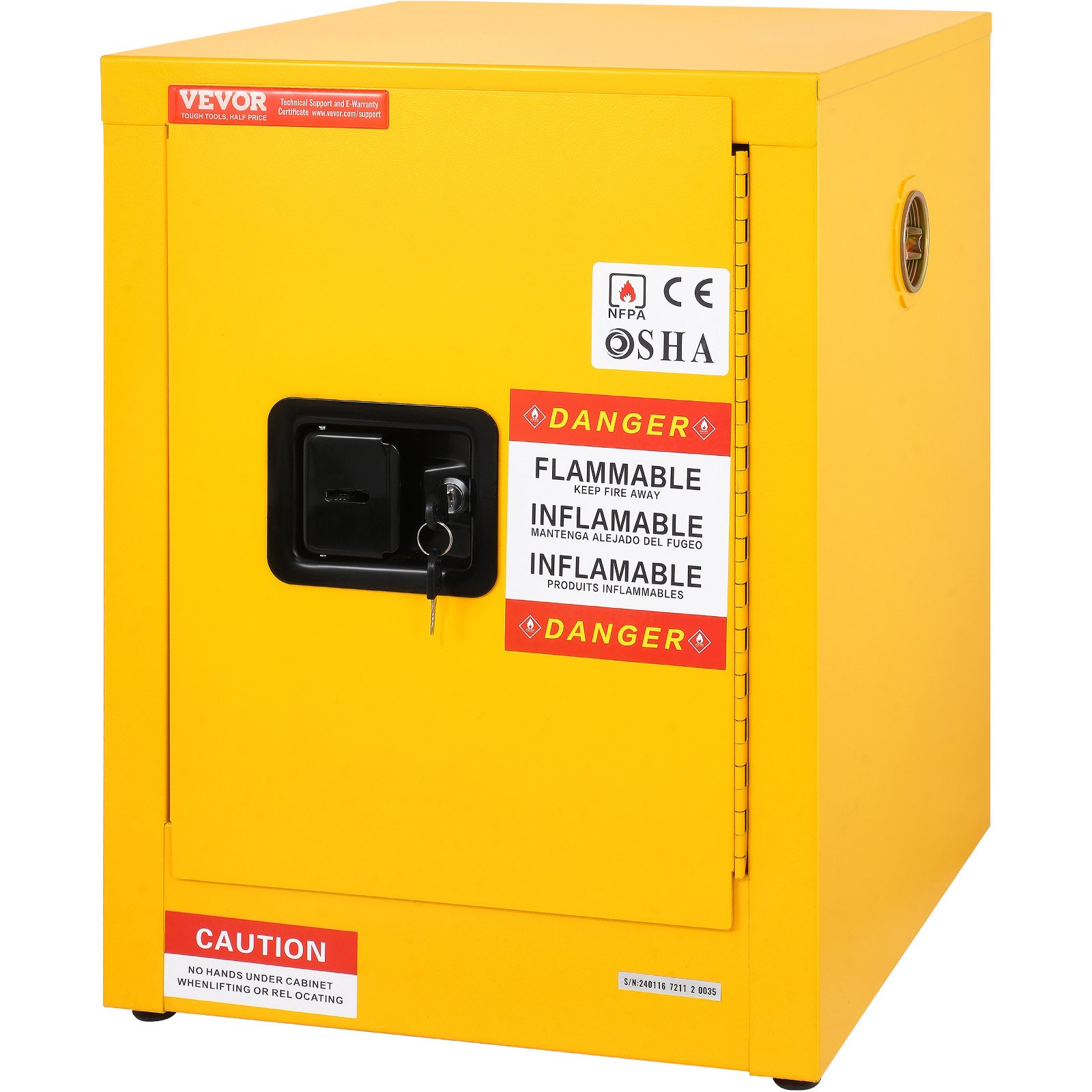 12 Gallon Safety Cabinet for Flammable Liquids Single door and Manual Close Yellow Hazardous Storage - Image 1