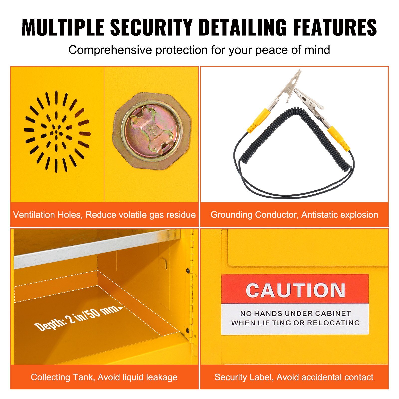 12 Gallon Safety Cabinet for Flammable Liquids Single door and Manual Close Yellow Hazardous Storage - Image 4