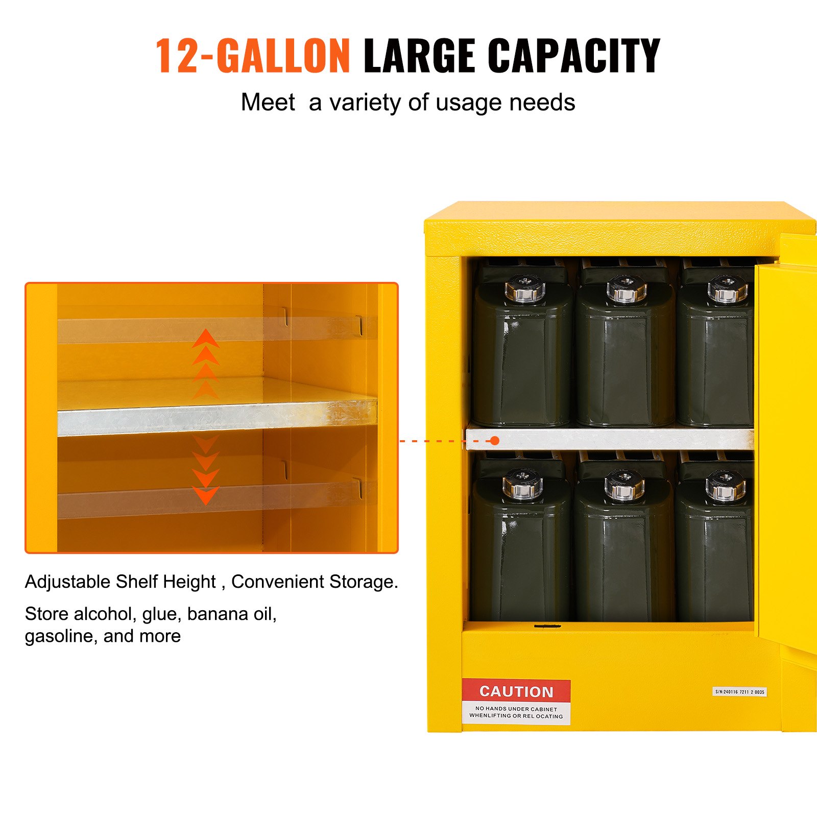 12 Gallon Safety Cabinet for Flammable Liquids Single door and Manual Close Yellow Hazardous Storage - Image 5