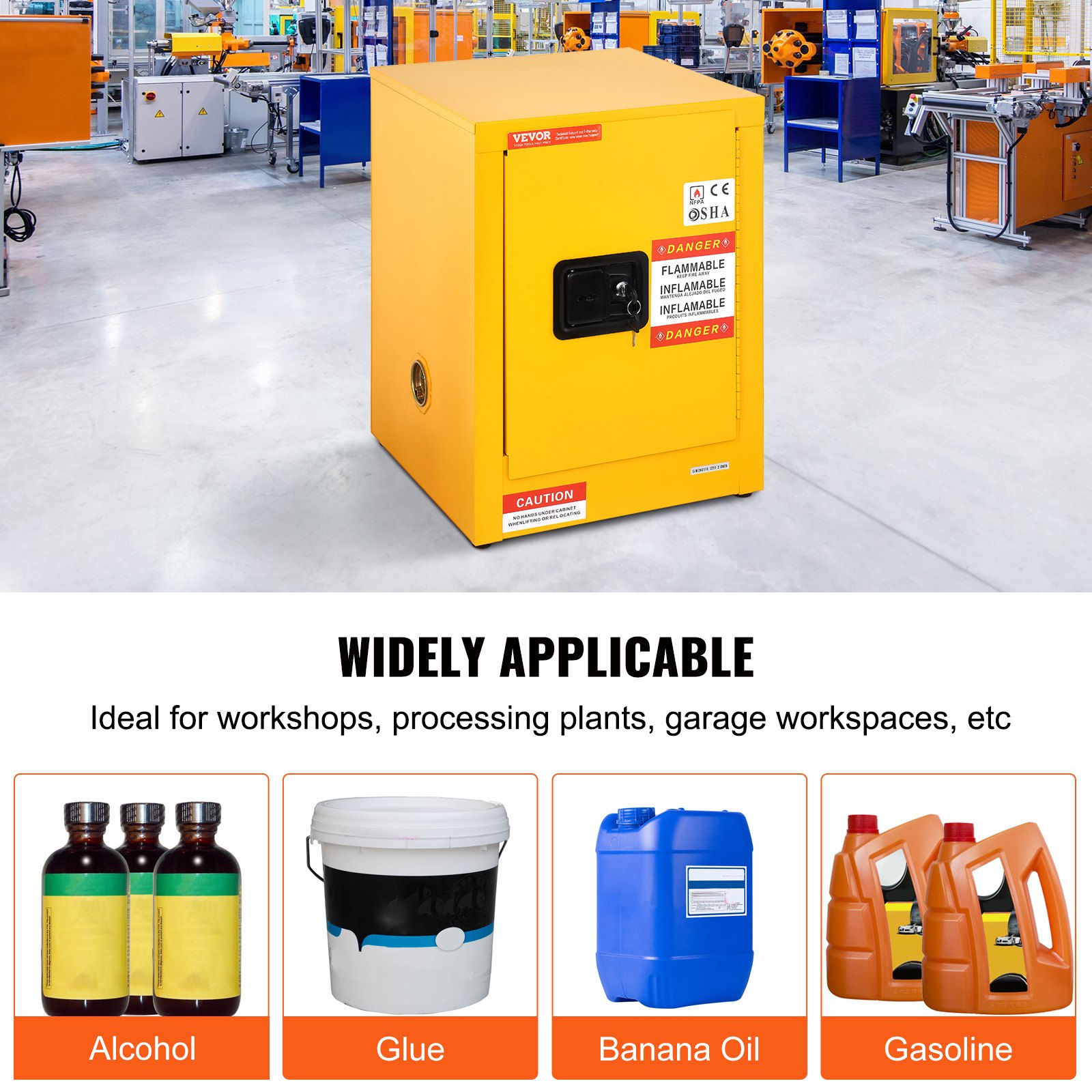 12 Gallon Safety Cabinet for Flammable Liquids Single door and Manual Close Yellow Hazardous Storage - Image 7