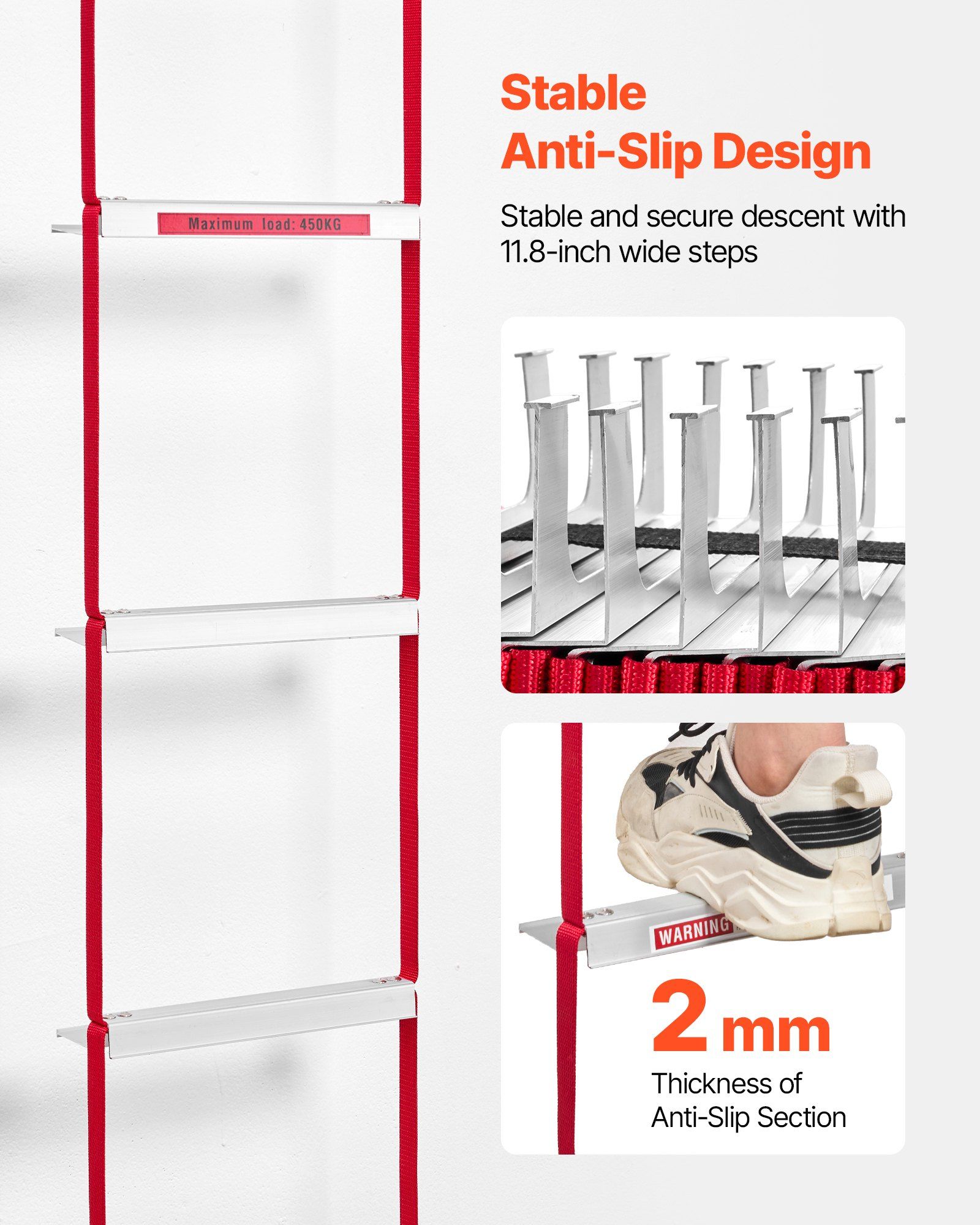 Fire Escape Ladder, 3-Story 7.62m Retractable Emergency Fire Ladder, Lightweight Aluminum Alloy Safety Escape Ladders with Sturdy Polyester Strap, Anti-Slip Rung & Wide Steps, 453KG Max Loading - Image 5