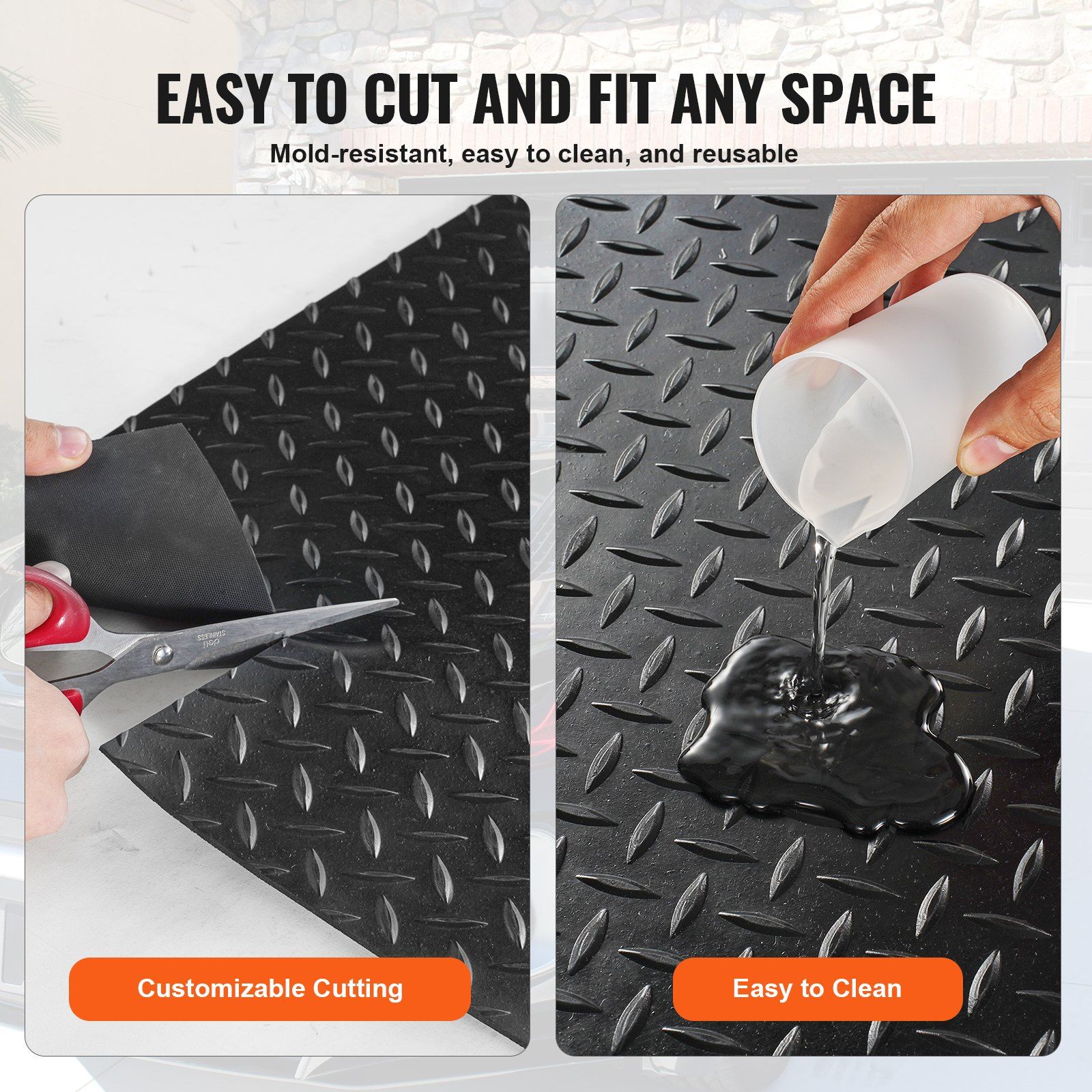 Diamond-Plate Rubber Flooring Roll, 3 mm x 4 ft x 6 ft Garage Floor Mat, SBR Rubber Garage Flooring Roll, Easy to Clean, Diamond Plate Rubber Mat for Under Cars, Garage Industry Gym, Black - Image 5