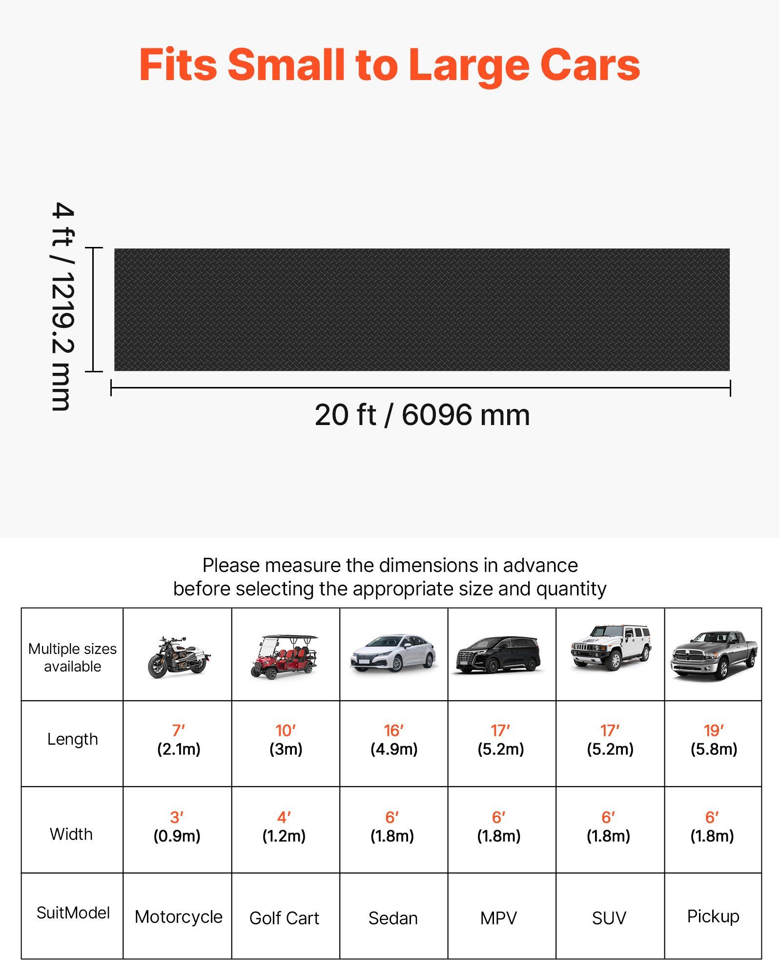 Garage Floor Roll, 1.22 x 6.1 m Garage Flooring Mat, 3 mm Thickened Rubber Diamond Plate Floor Protector Mat, Non-Slip, Wear-resist, Waterproof, Easy to Clean for Warehouse, Gyms, Trailer, Black - Image 2