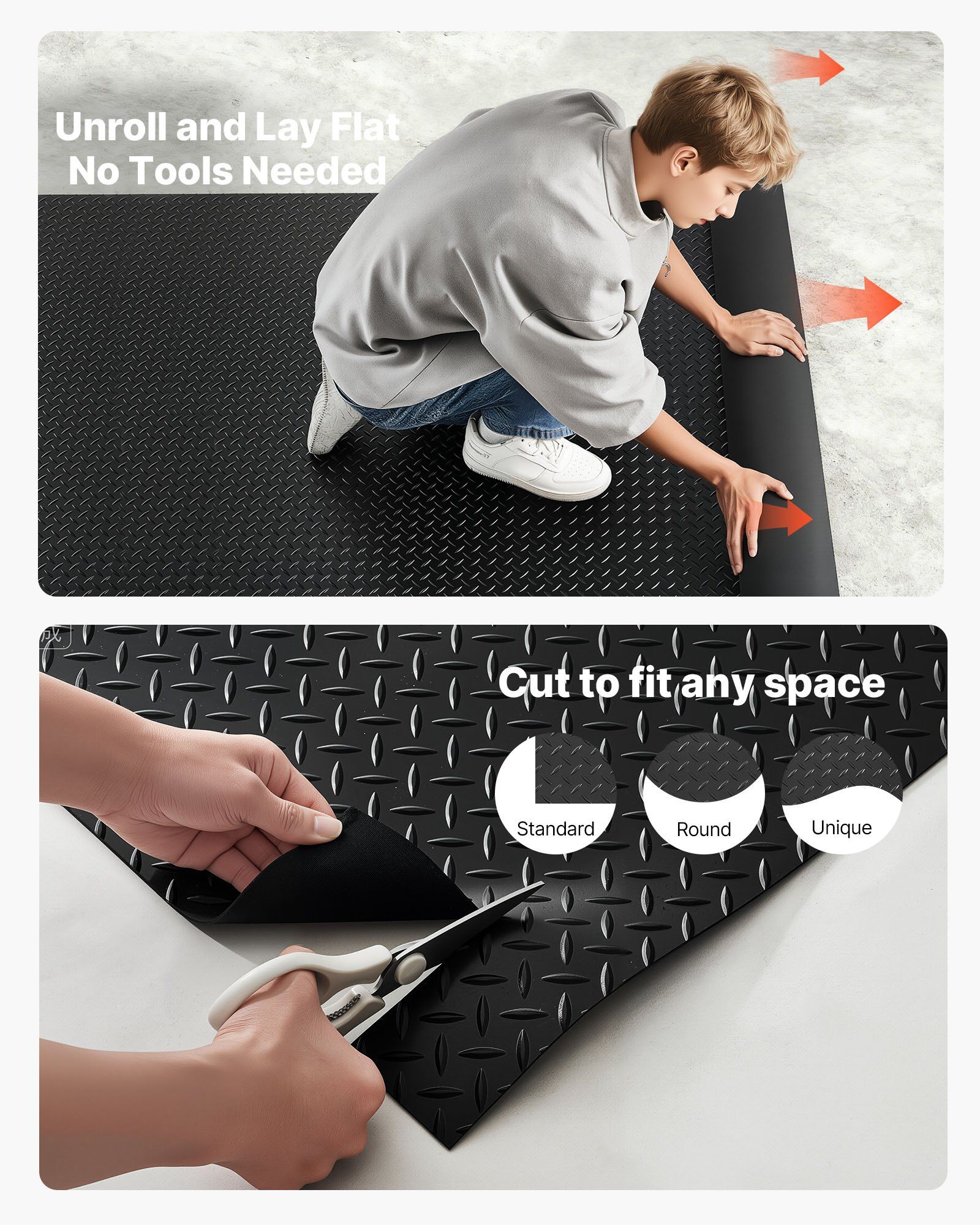 Garage Floor Roll, 1.22 x 6.1 m Garage Flooring Mat, 3 mm Thickened Rubber Diamond Plate Floor Protector Mat, Non-Slip, Wear-resist, Waterproof, Easy to Clean for Warehouse, Gyms, Trailer, Black - Image 6