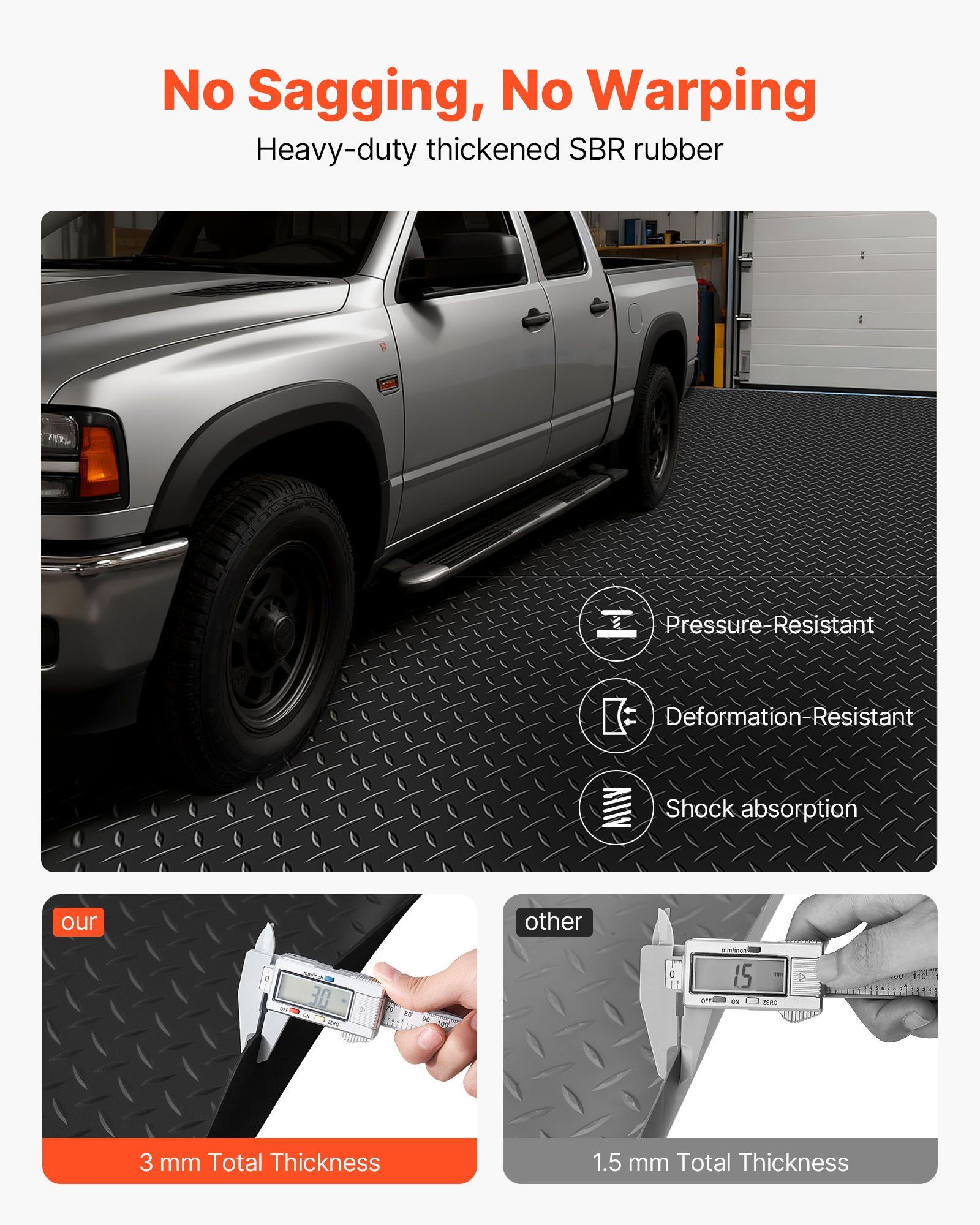 Garage Floor Roll, 1.22 x 7.62 m Garage Flooring Mat, 3 mm Thickened Rubber Diamond Plate Floor Protector Mat, Non-Slip, Wear-resist Waterproof, Easy to Clean for Warehouse, Gyms, Trailer, Black - Image 3