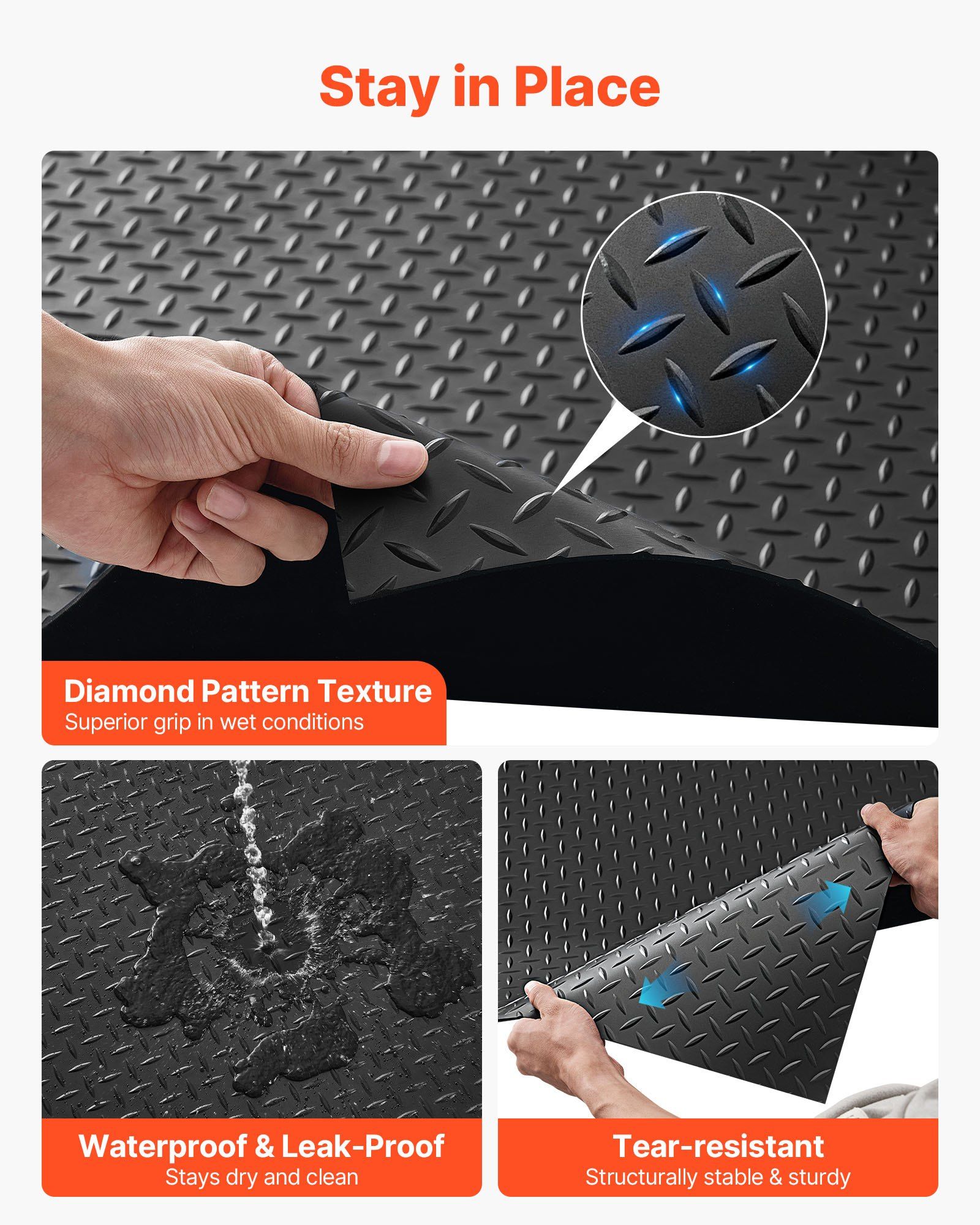 Garage Floor Roll, 1.22 x 7.62 m Garage Flooring Mat, 3 mm Thickened Rubber Diamond Plate Floor Protector Mat, Non-Slip, Wear-resist Waterproof, Easy to Clean for Warehouse, Gyms, Trailer, Black - Image 4