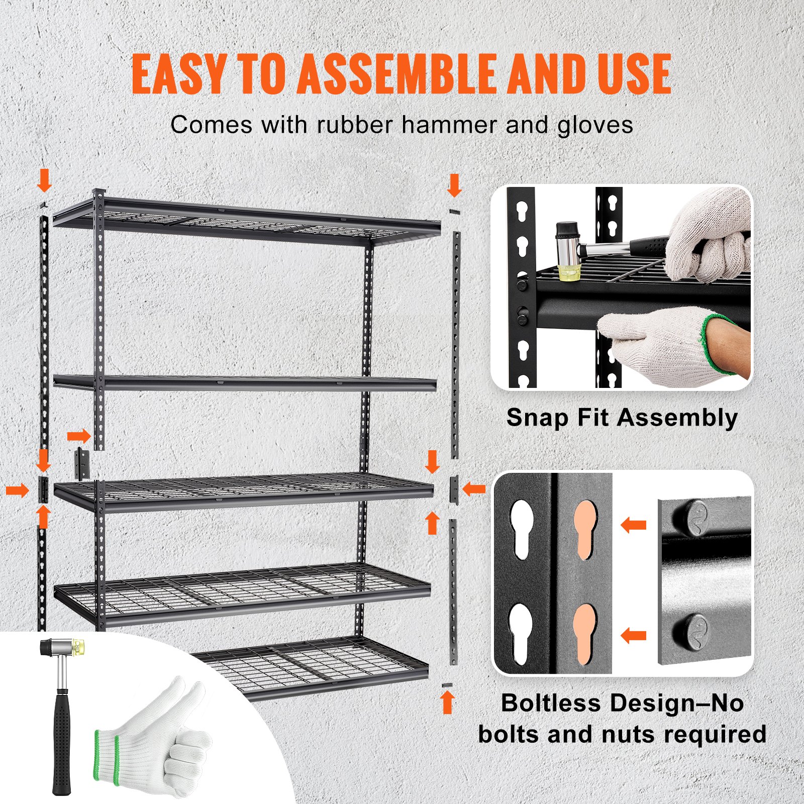 Storage Shelving Unit, 5-Tier Adjustable, 2000 lbs Capacity, Heavy Duty Garage Shelves Metal Organizer Wire Rack, Black, 60