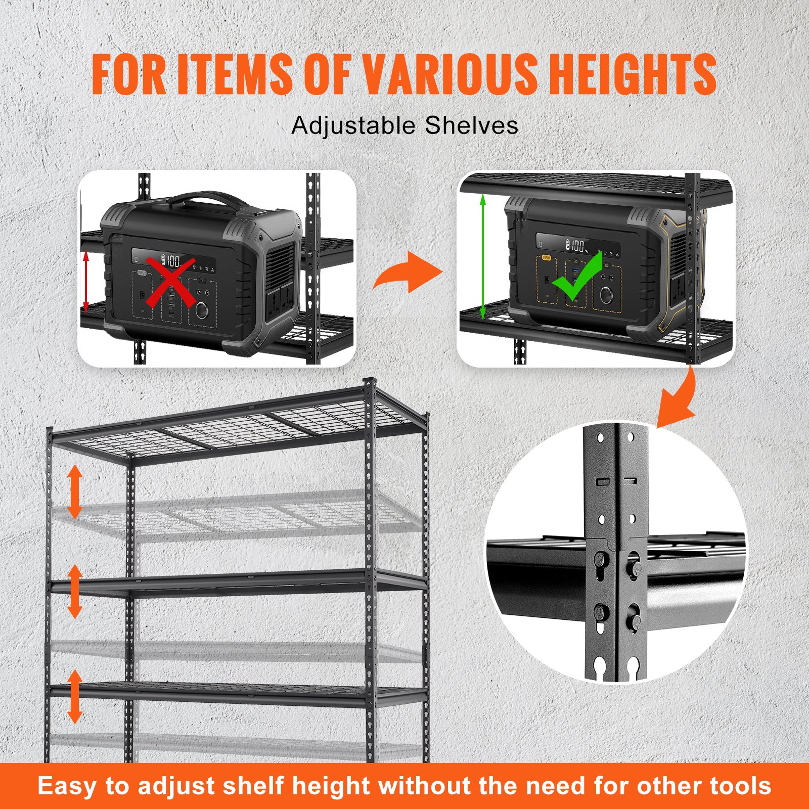 Storage Shelving Unit, 5-Tier Adjustable, 2000 lbs Capacity, Heavy Duty Garage Shelves Metal Organizer Wire Rack, Black, 60