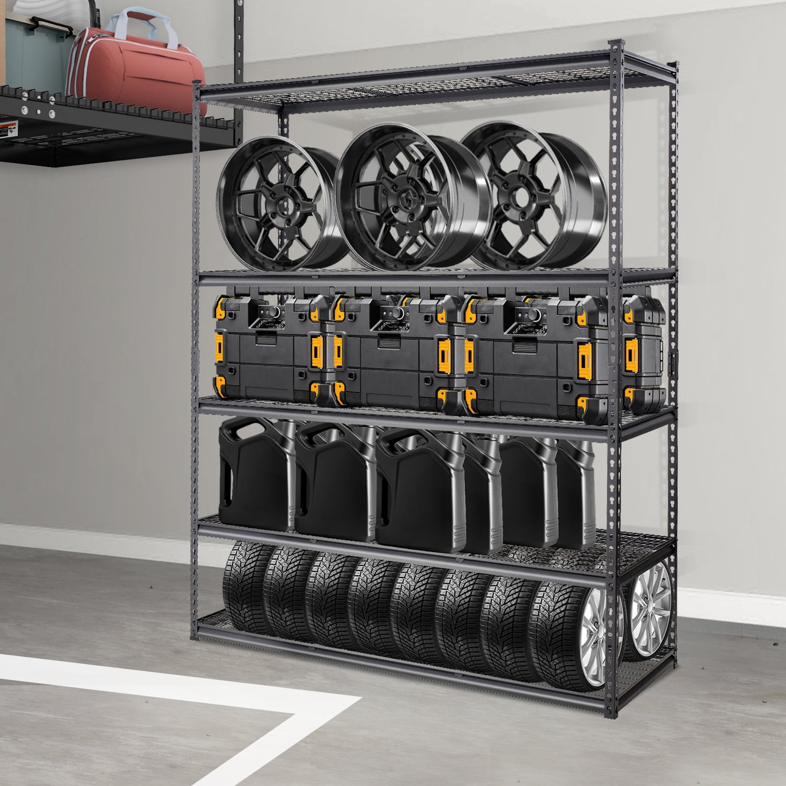 Storage Shelving Unit, 5-Tier Adjustable, 2000 lbs Capacity, Heavy Duty Garage Shelves Metal Organizer Wire Rack, Black, 60