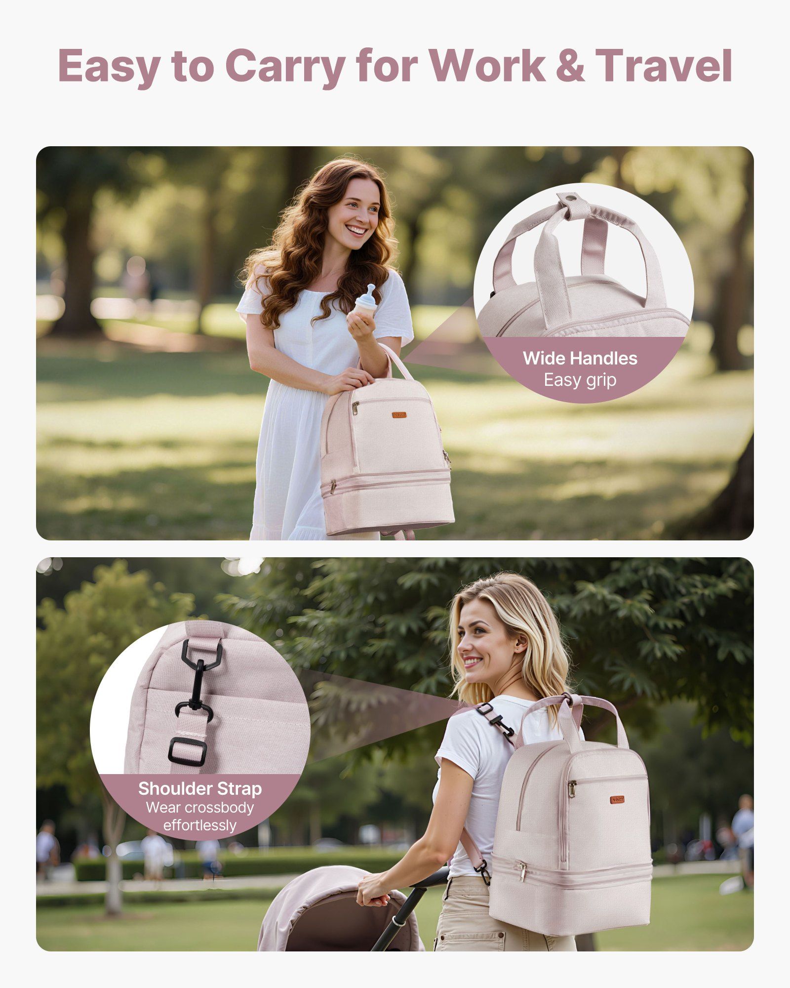 Breast Pump Backpack, Breast Feeding Bag with Ice Pack, Fits for S1/S2, Pumping Accessories & Breastmilk Storage, Portable Pump Carrying Case for Work, Travel and Family Use, Light Pink - Image 6