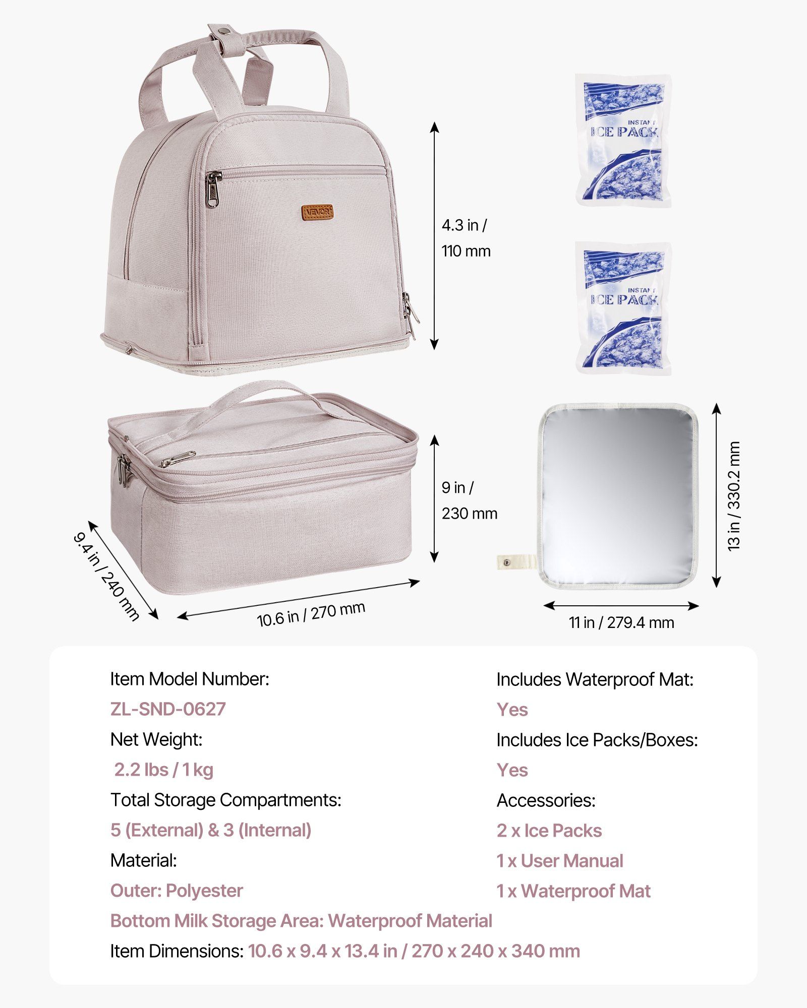 Breast Pump Backpack, Breast Feeding Bag with Ice Pack, Fits for S1/S2, Pumping Accessories & Breastmilk Storage, Portable Pump Carrying Case for Work, Travel and Family Use, Light Pink - Image 7