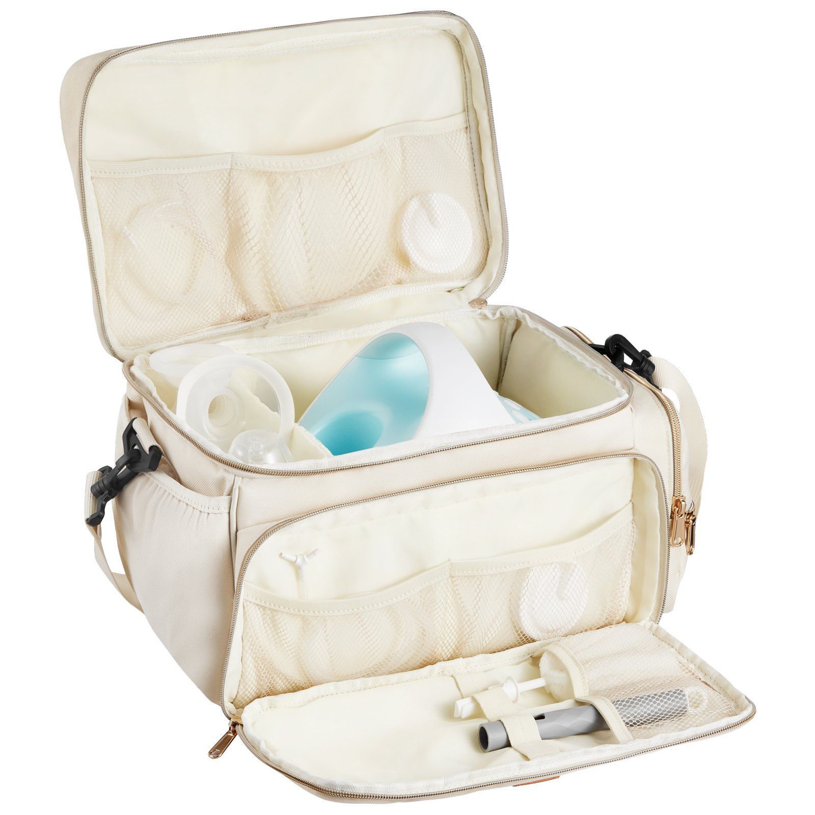 Breast Pump Bag, Breast Feeding Bag with Waterproof Mat, Fits for S1/S2, Pumping Accessories & Breastmilk Storage, Portable Pump Carrying Case for Work, Travel and Family Use, Beige - Image 1