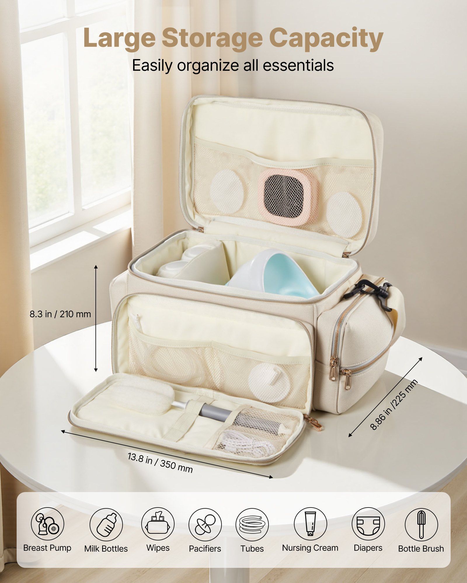 Breast Pump Bag, Breast Feeding Bag with Waterproof Mat, Fits for S1/S2, Pumping Accessories & Breastmilk Storage, Portable Pump Carrying Case for Work, Travel and Family Use, Beige - Image 2