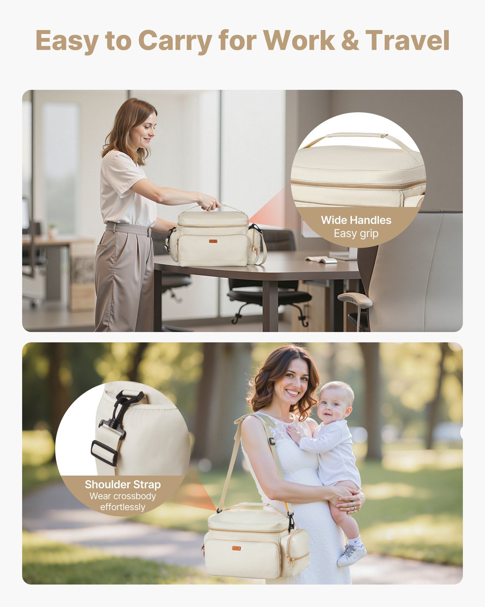 Breast Pump Bag, Breast Feeding Bag with Waterproof Mat, Fits for S1/S2, Pumping Accessories & Breastmilk Storage, Portable Pump Carrying Case for Work, Travel and Family Use, Beige - Image 6